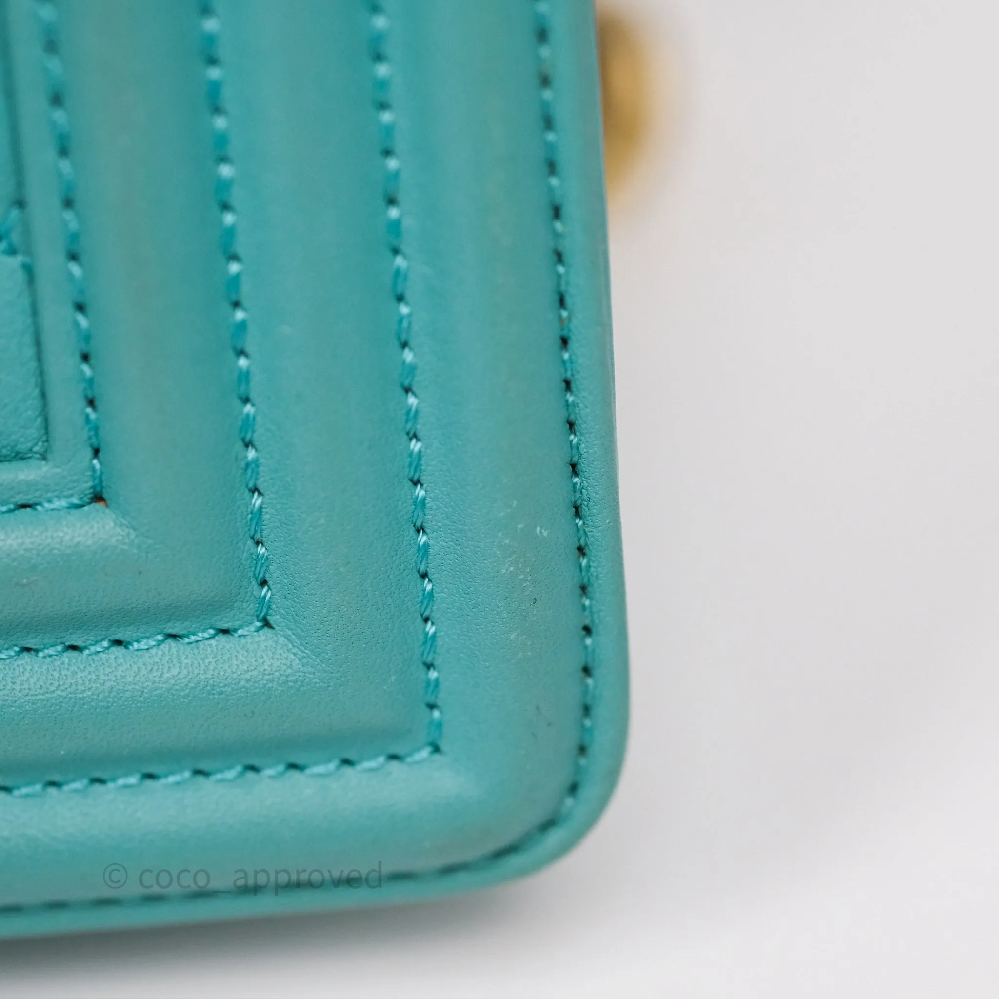 Chanel Medium Boy Quilted Turquoise Calfskin Aged Gold Hardware