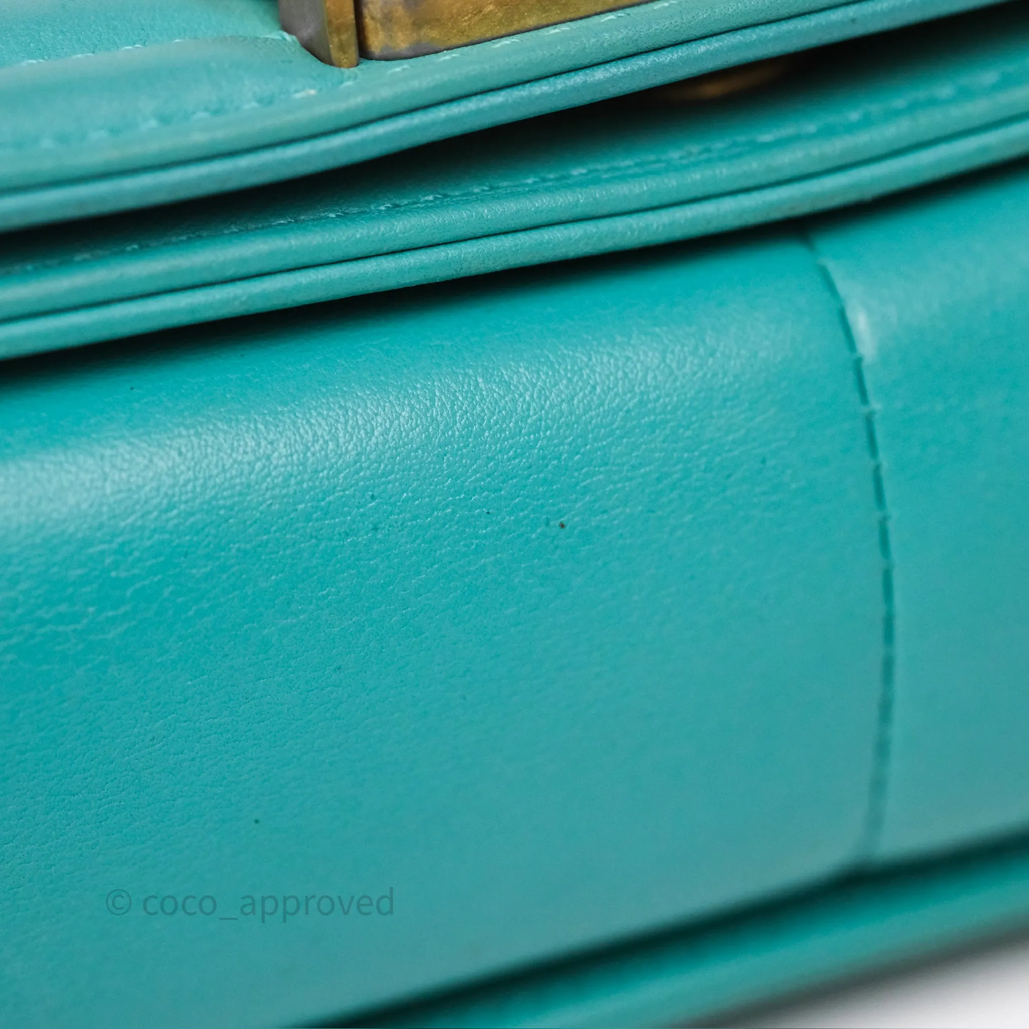 Chanel Medium Boy Quilted Turquoise Calfskin Aged Gold Hardware