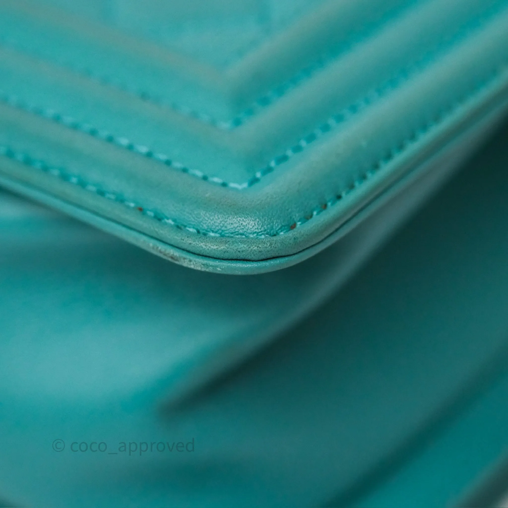 Chanel Medium Boy Quilted Turquoise Calfskin Aged Gold Hardware