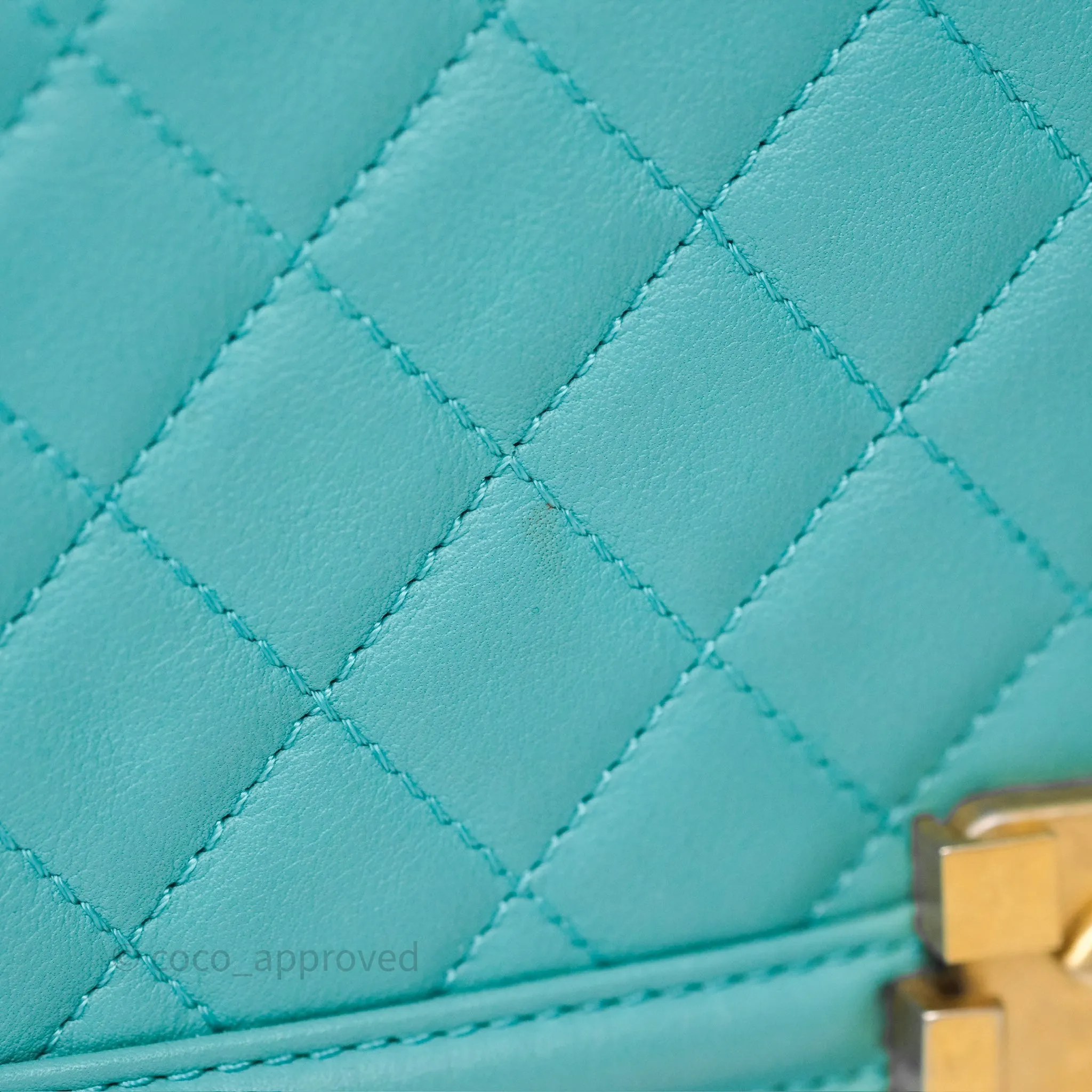 Chanel Medium Boy Quilted Turquoise Calfskin Aged Gold Hardware