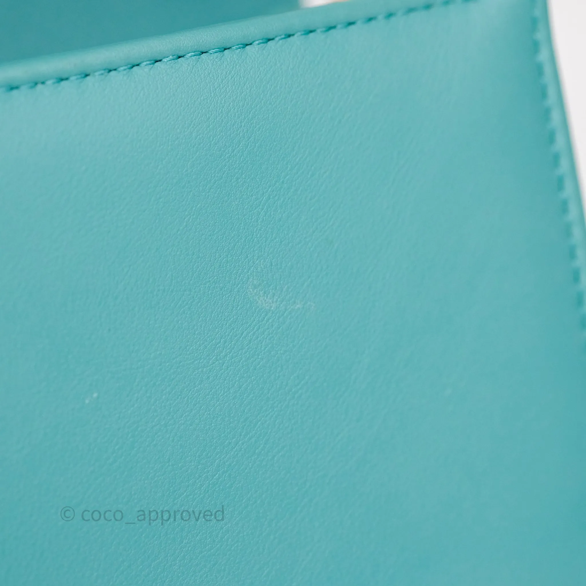 Chanel Medium Boy Quilted Turquoise Calfskin Aged Gold Hardware