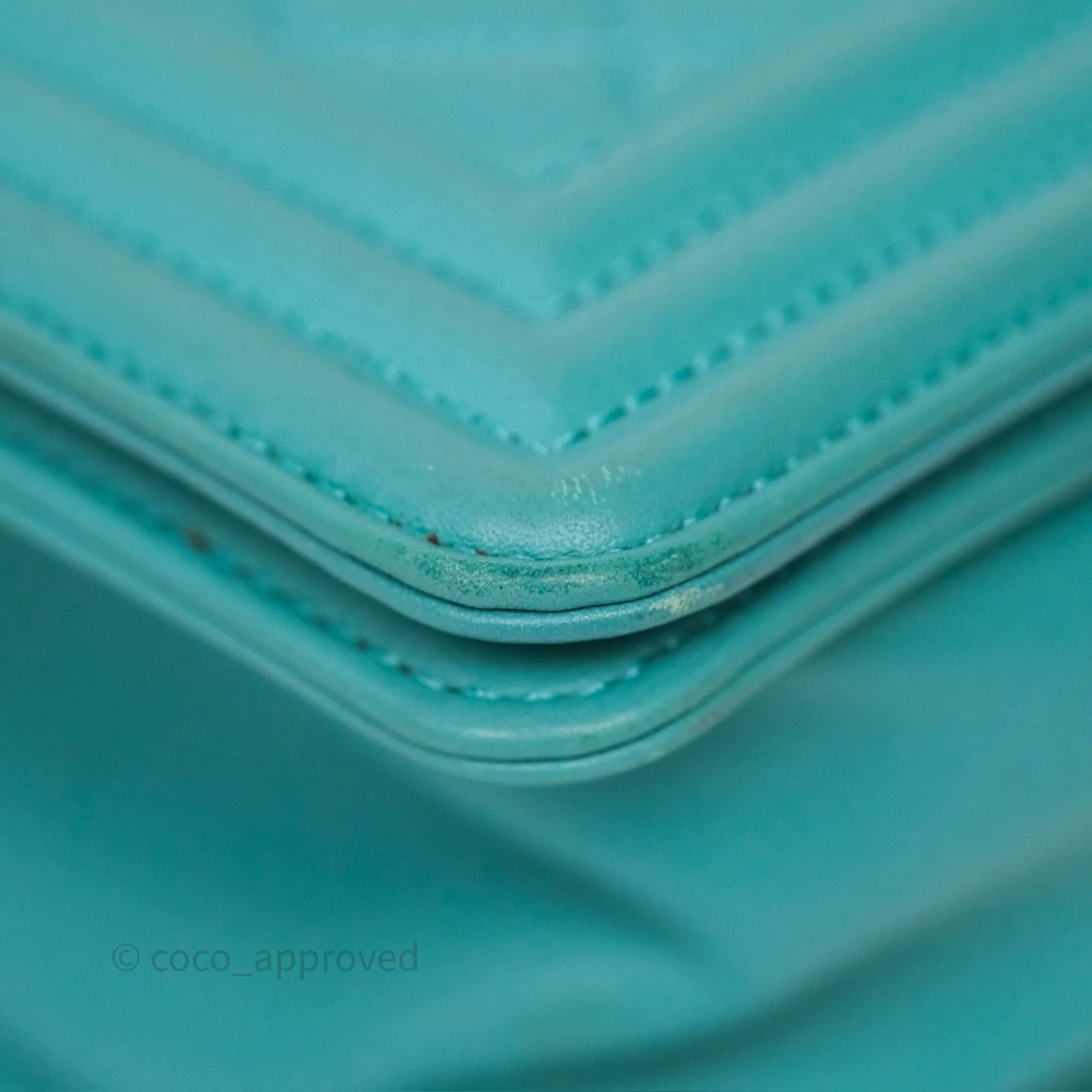 Chanel Medium Boy Quilted Turquoise Calfskin Aged Gold Hardware