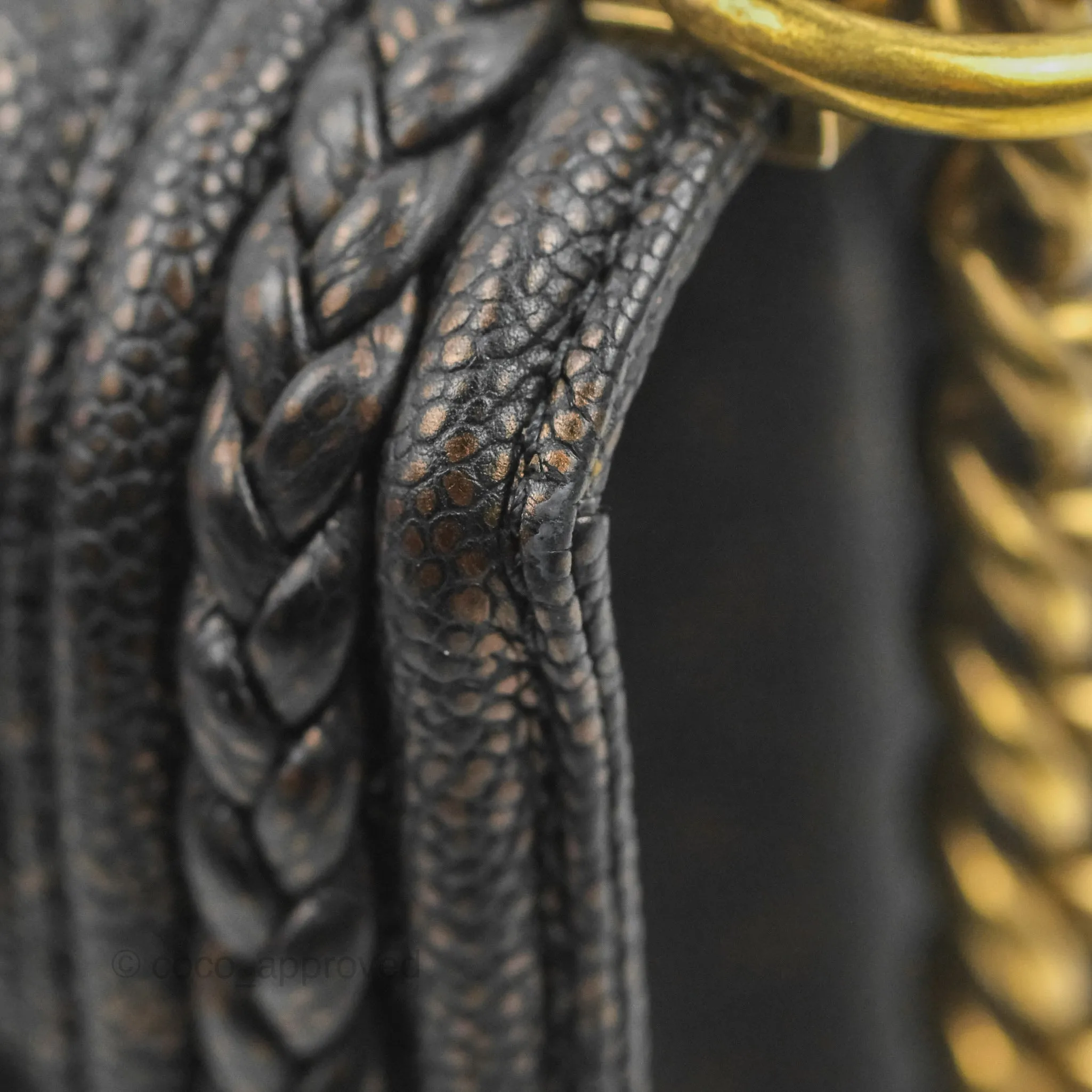 Chanel Medium Braid Around Boy Flap Patinated Caviar Chevron Black Aged Gold Hardware