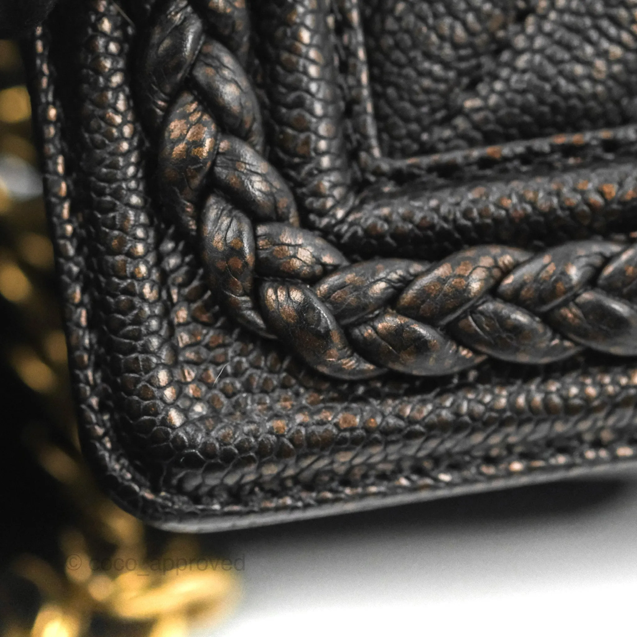 Chanel Medium Braid Around Boy Flap Patinated Caviar Chevron Black Aged Gold Hardware