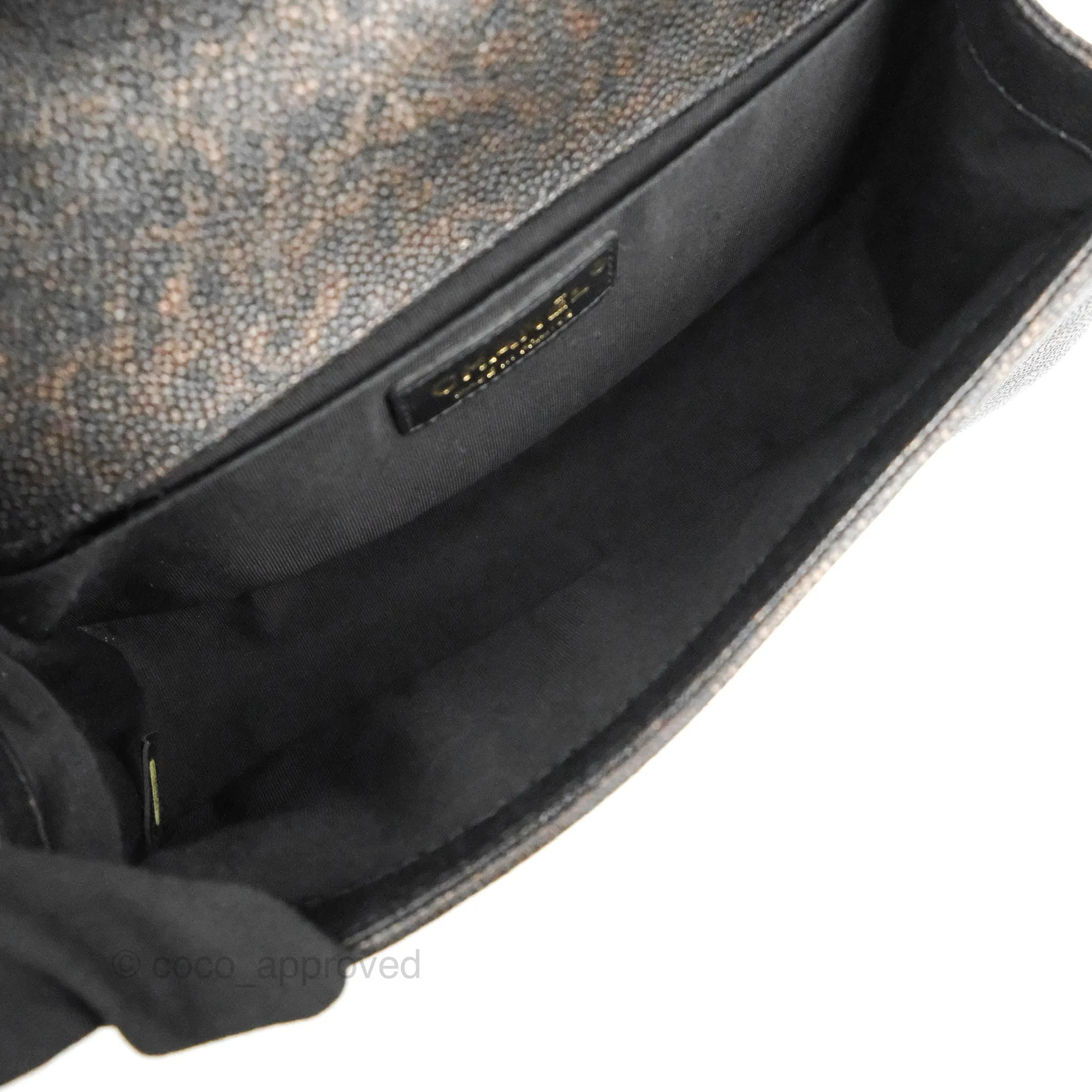 Chanel Medium Braid Around Boy Flap Patinated Caviar Chevron Black Aged Gold Hardware