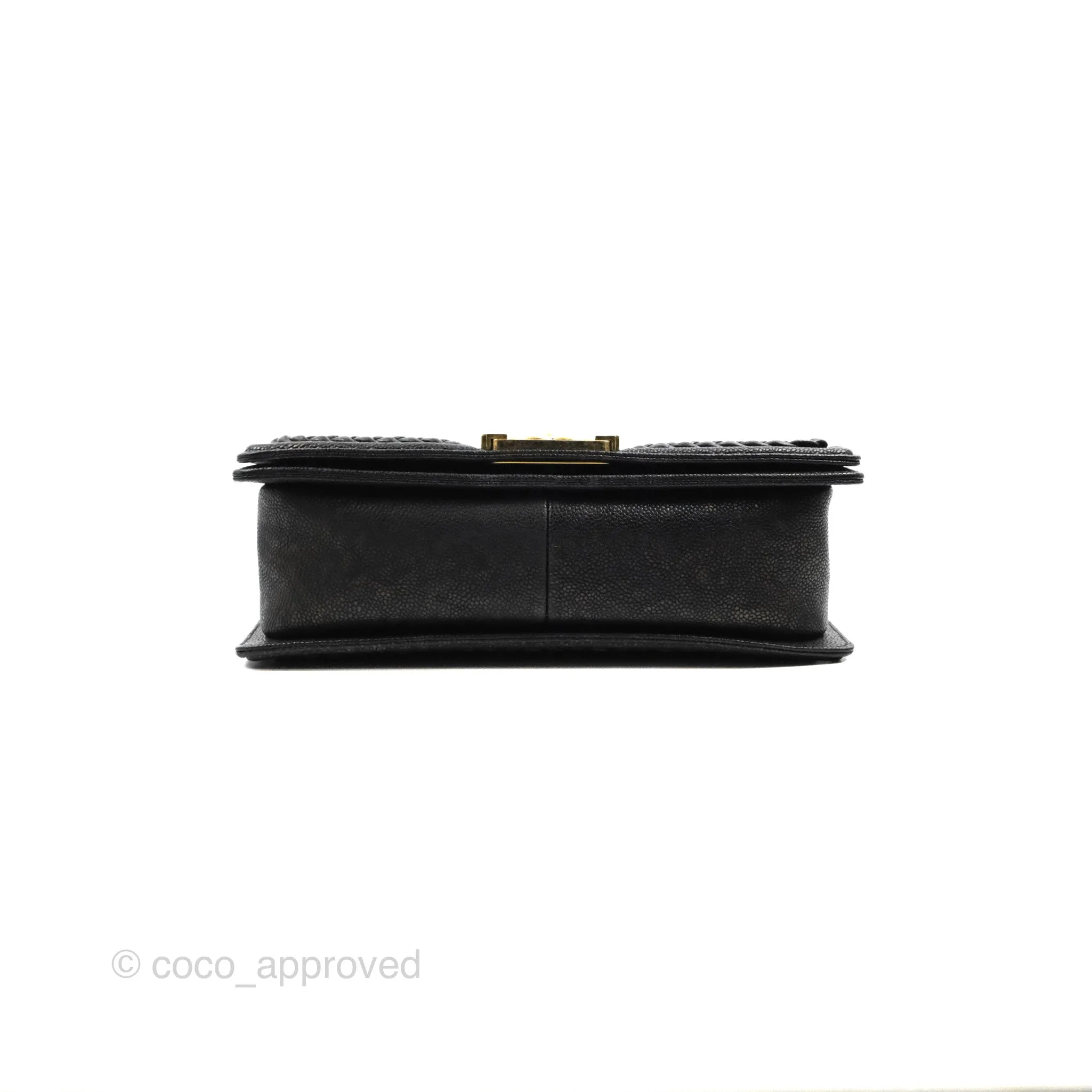 Chanel Medium Braid Around Boy Flap Patinated Caviar Chevron Black Aged Gold Hardware