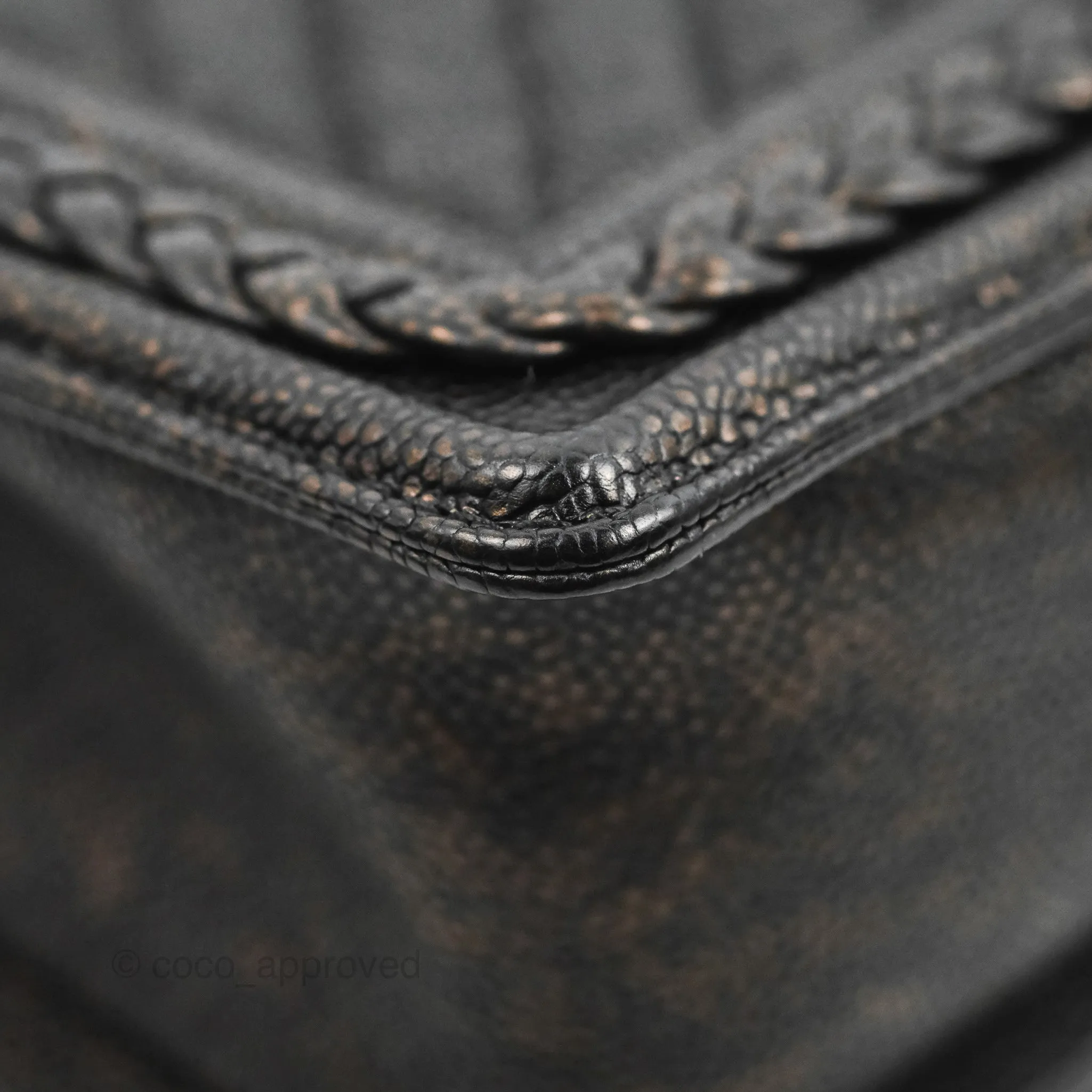 Chanel Medium Braid Around Boy Flap Patinated Caviar Chevron Black Aged Gold Hardware
