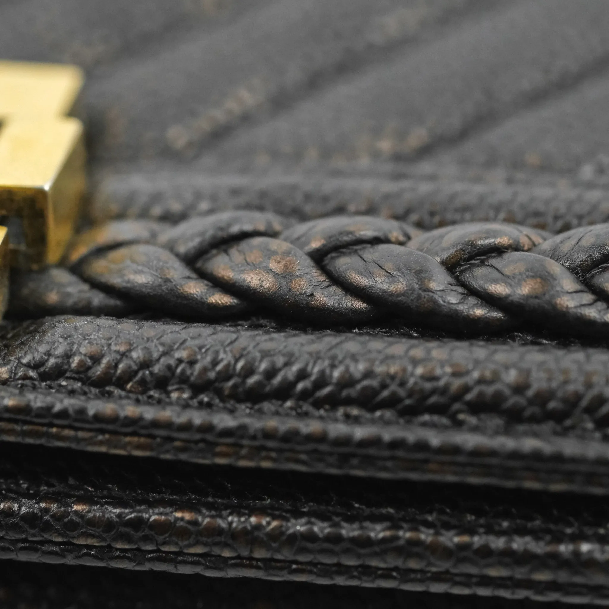 Chanel Medium Braid Around Boy Flap Patinated Caviar Chevron Black Aged Gold Hardware