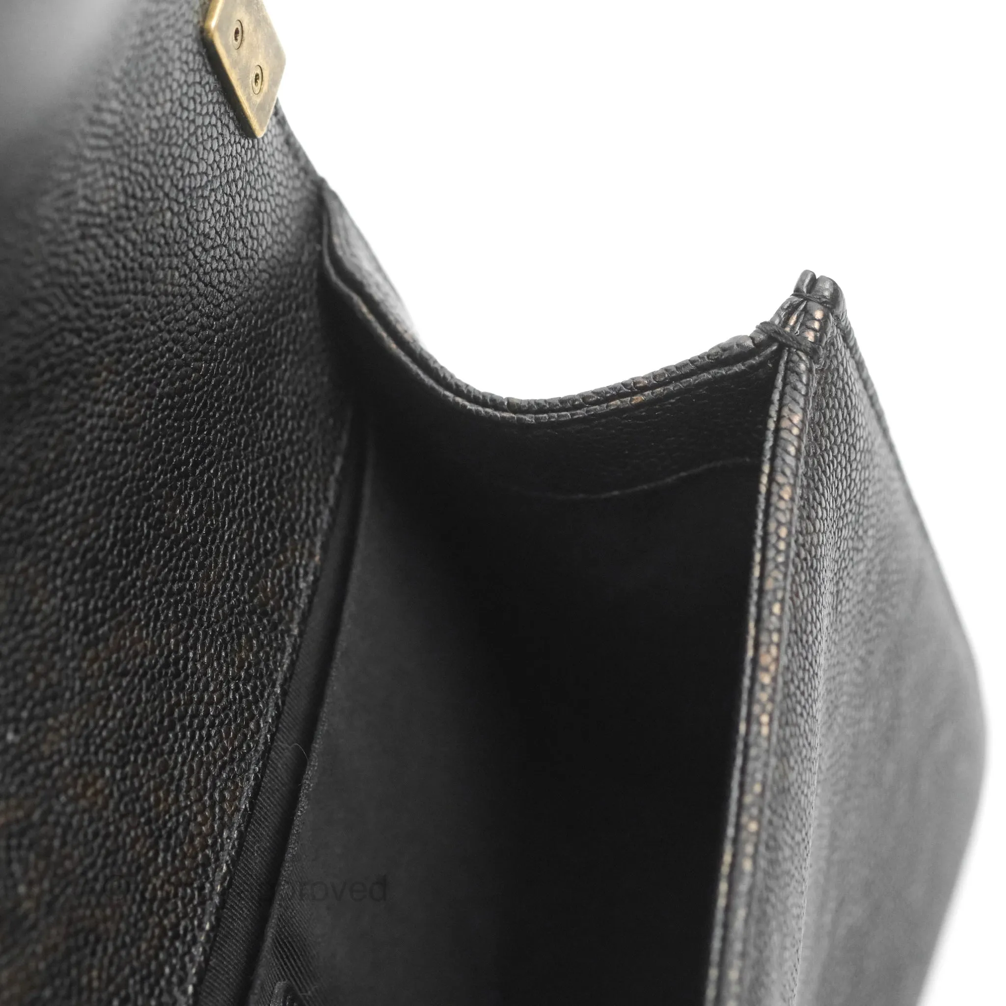 Chanel Medium Braid Around Boy Flap Patinated Caviar Chevron Black Aged Gold Hardware