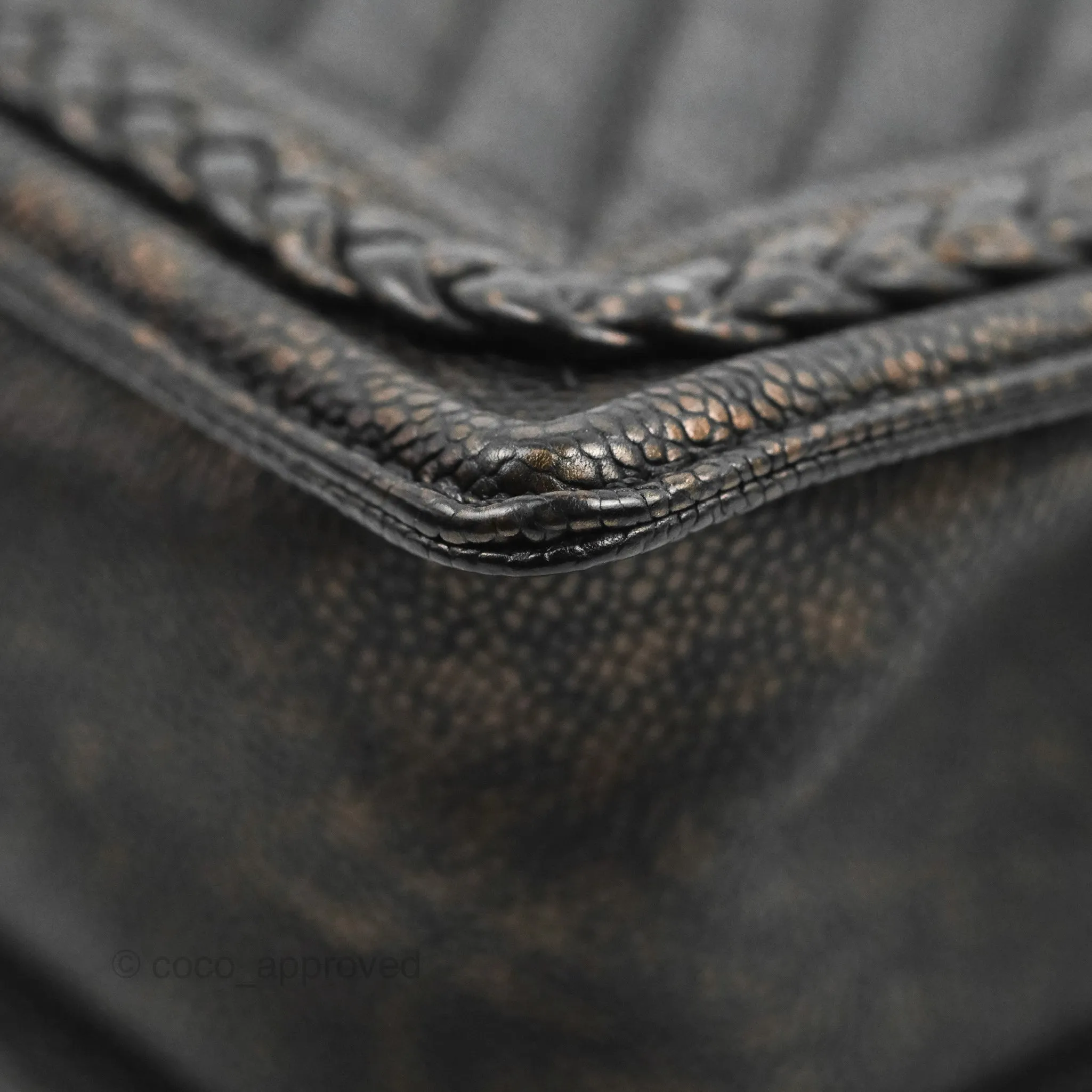Chanel Medium Braid Around Boy Flap Patinated Caviar Chevron Black Aged Gold Hardware
