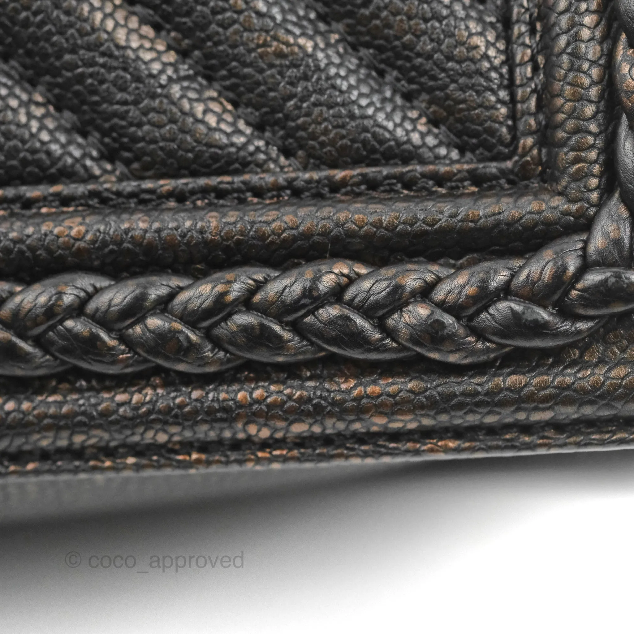 Chanel Medium Braid Around Boy Flap Patinated Caviar Chevron Black Aged Gold Hardware