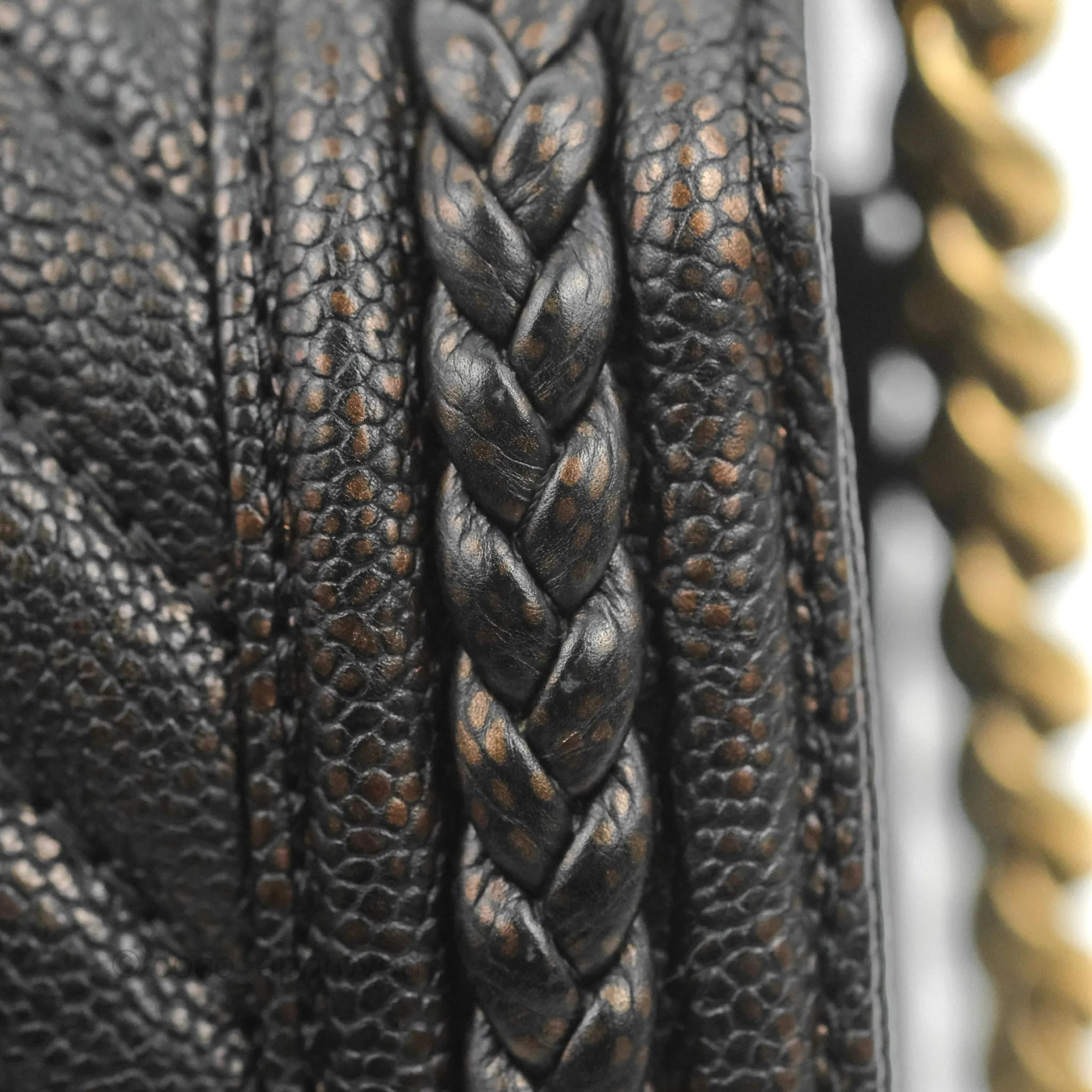 Chanel Medium Braid Around Boy Flap Patinated Caviar Chevron Black Aged Gold Hardware