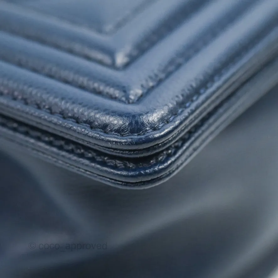 Chanel Medium Chevron Boy Navy Caviar Ruthenium Hardware