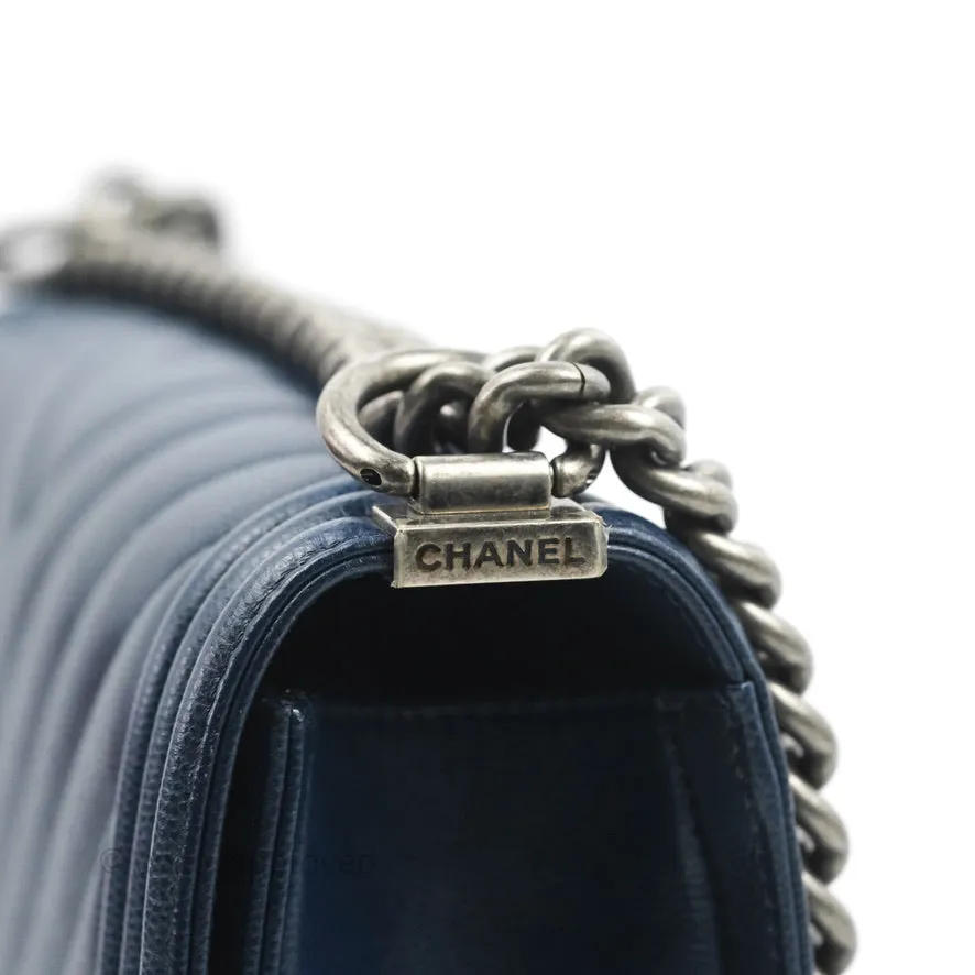 Chanel Medium Chevron Boy Navy Caviar Ruthenium Hardware