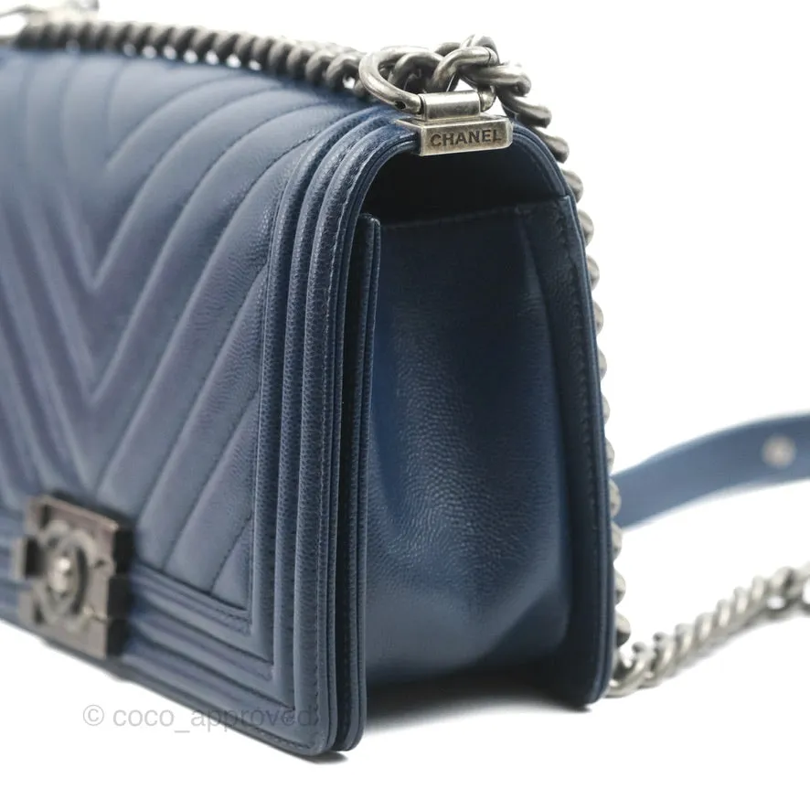 Chanel Medium Chevron Boy Navy Caviar Ruthenium Hardware