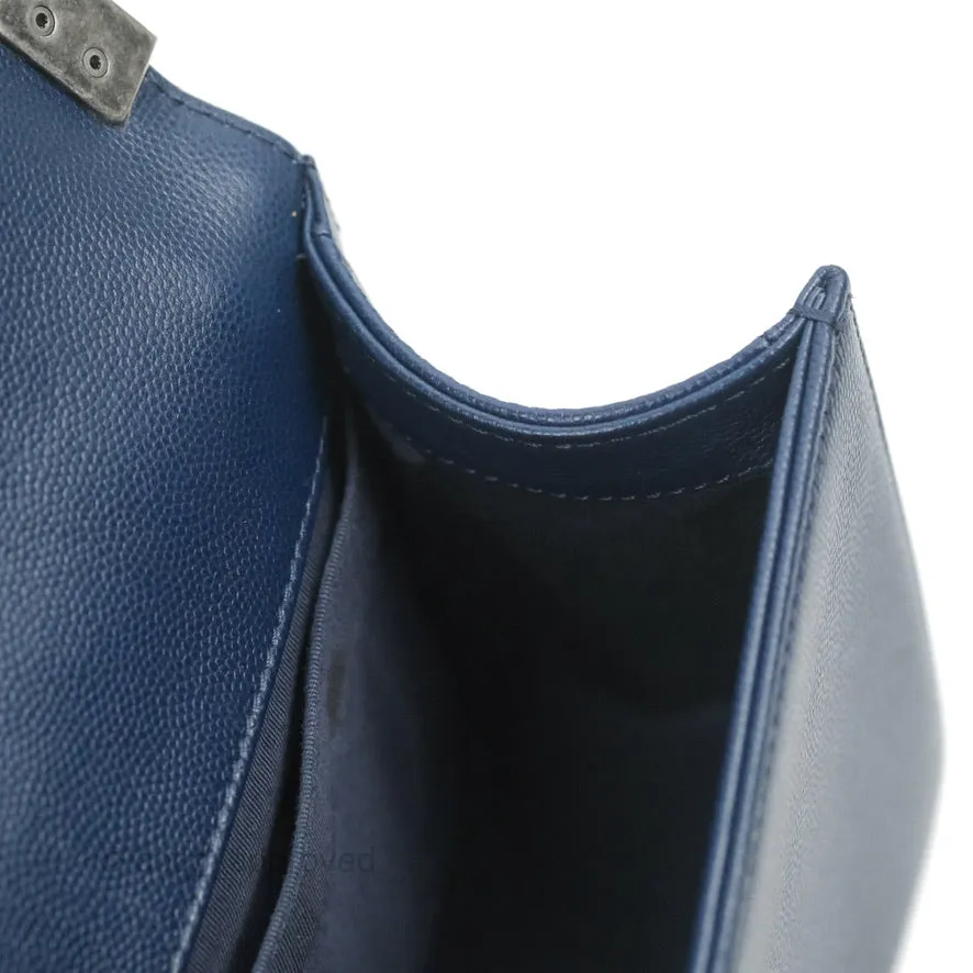 Chanel Medium Chevron Boy Navy Caviar Ruthenium Hardware