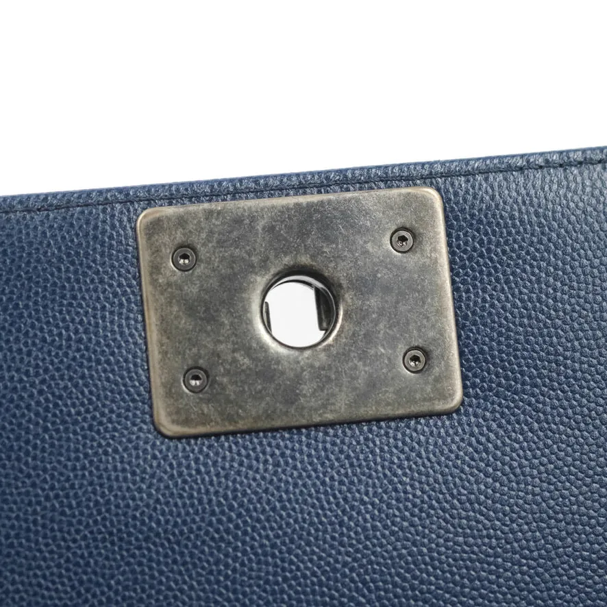 Chanel Medium Chevron Boy Navy Caviar Ruthenium Hardware