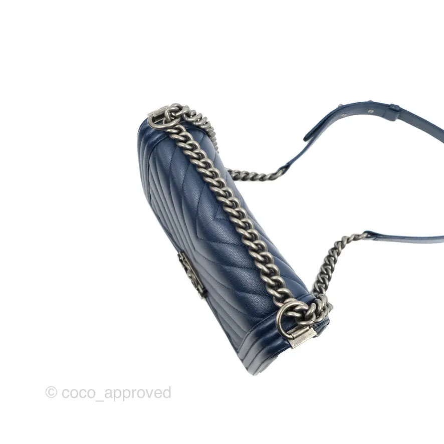 Chanel Medium Chevron Boy Navy Caviar Ruthenium Hardware
