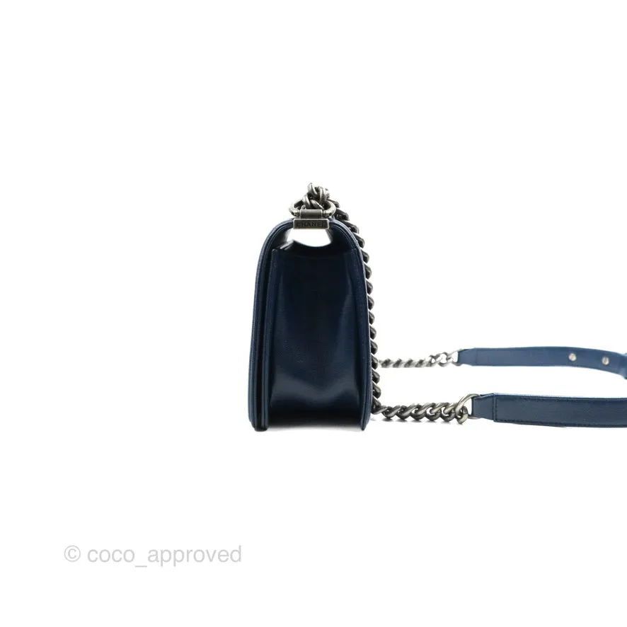 Chanel Medium Chevron Boy Navy Caviar Ruthenium Hardware