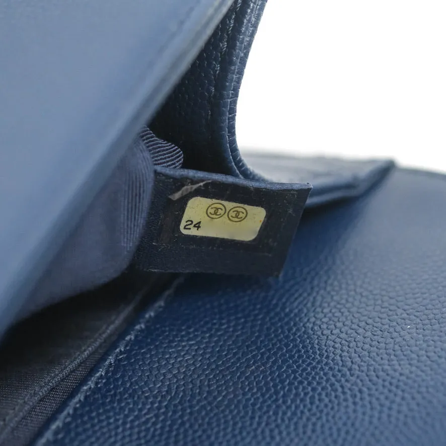 Chanel Medium Chevron Boy Navy Caviar Ruthenium Hardware