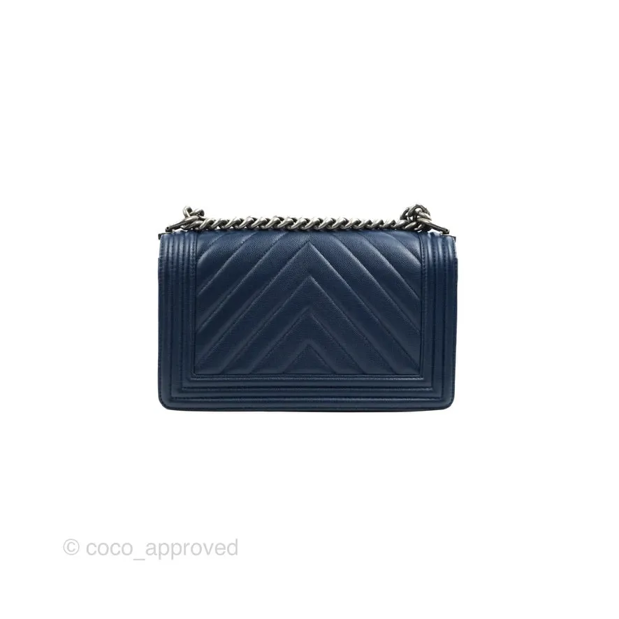 Chanel Medium Chevron Boy Navy Caviar Ruthenium Hardware
