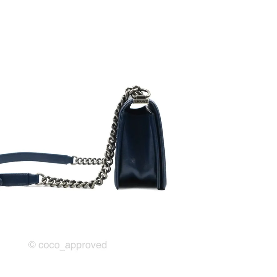 Chanel Medium Chevron Boy Navy Caviar Ruthenium Hardware