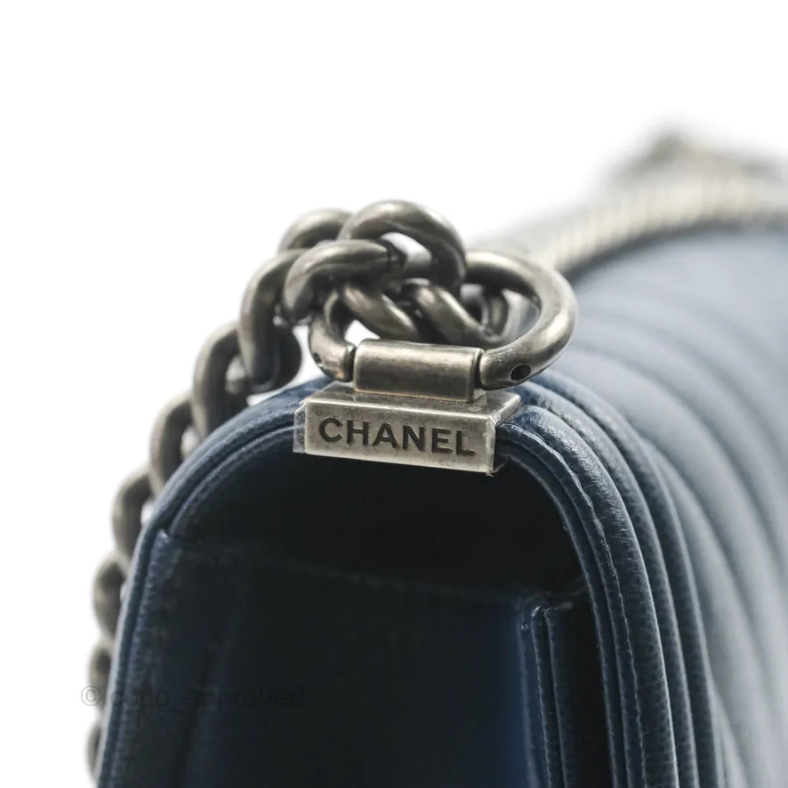 Chanel Medium Chevron Boy Navy Caviar Ruthenium Hardware