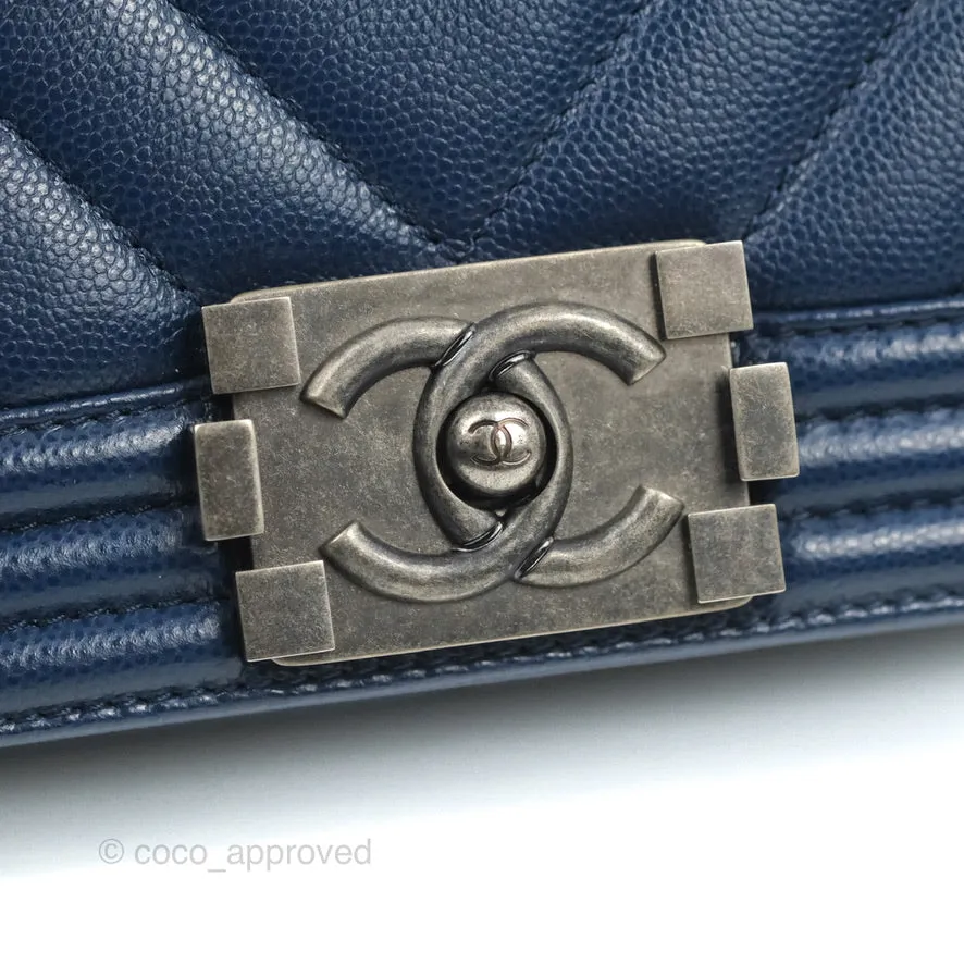 Chanel Medium Chevron Boy Navy Caviar Ruthenium Hardware