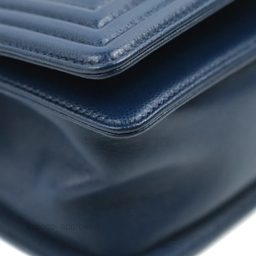 Chanel Medium Chevron Boy Navy Caviar Ruthenium Hardware