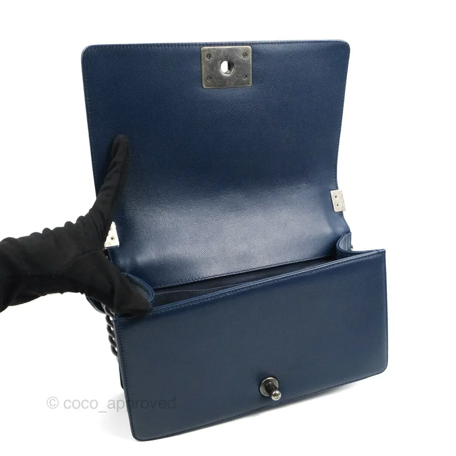 Chanel Medium Chevron Boy Navy Caviar Ruthenium Hardware