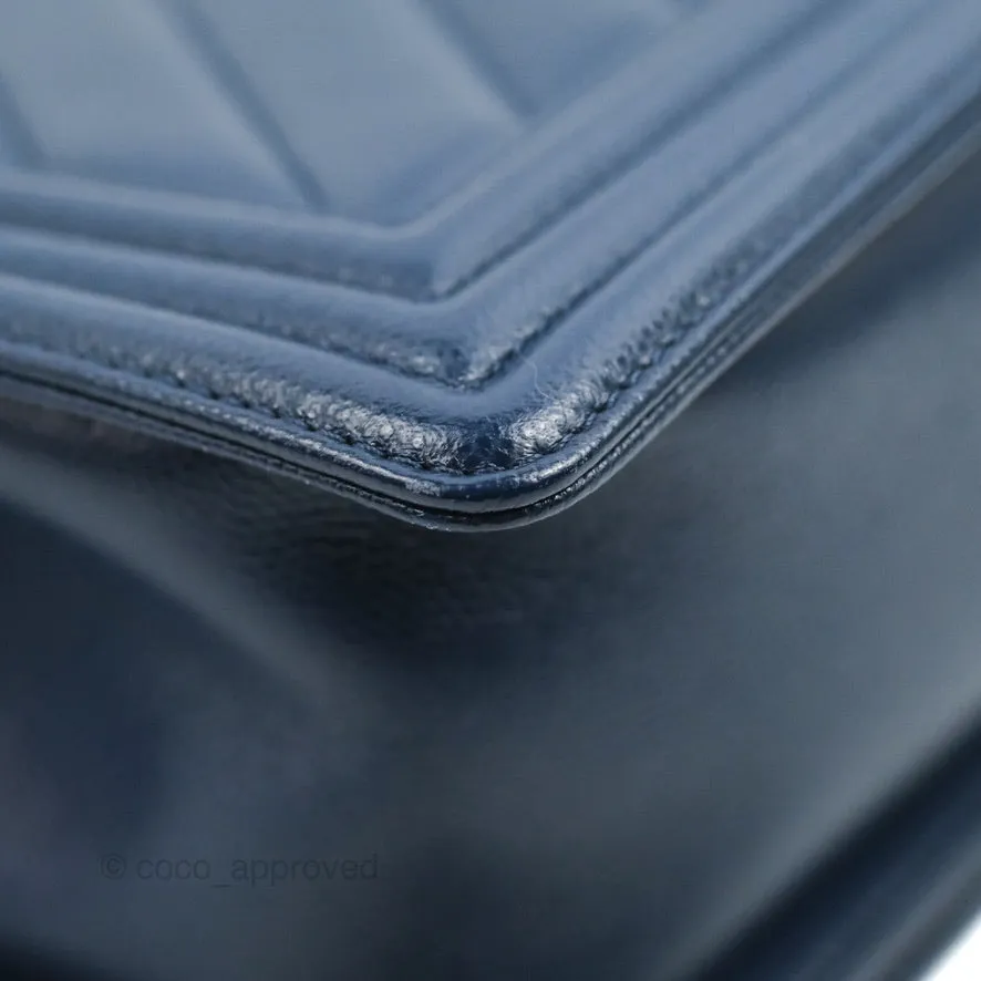 Chanel Medium Chevron Boy Navy Caviar Ruthenium Hardware