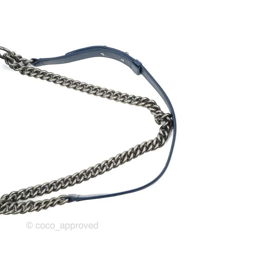 Chanel Medium Chevron Boy Navy Caviar Ruthenium Hardware