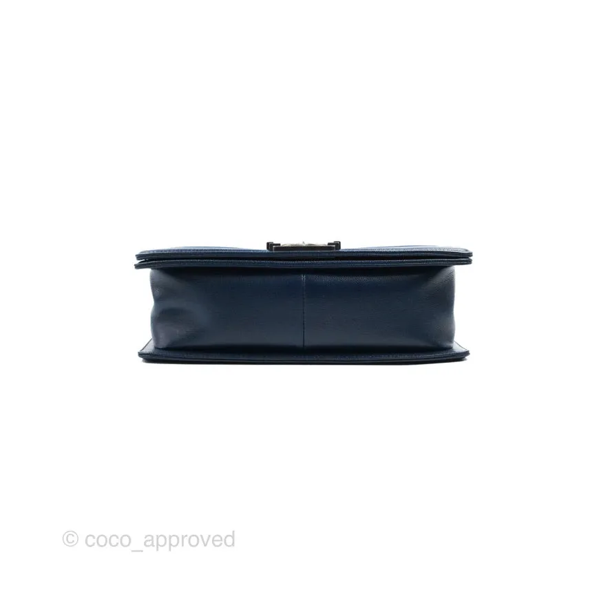 Chanel Medium Chevron Boy Navy Caviar Ruthenium Hardware