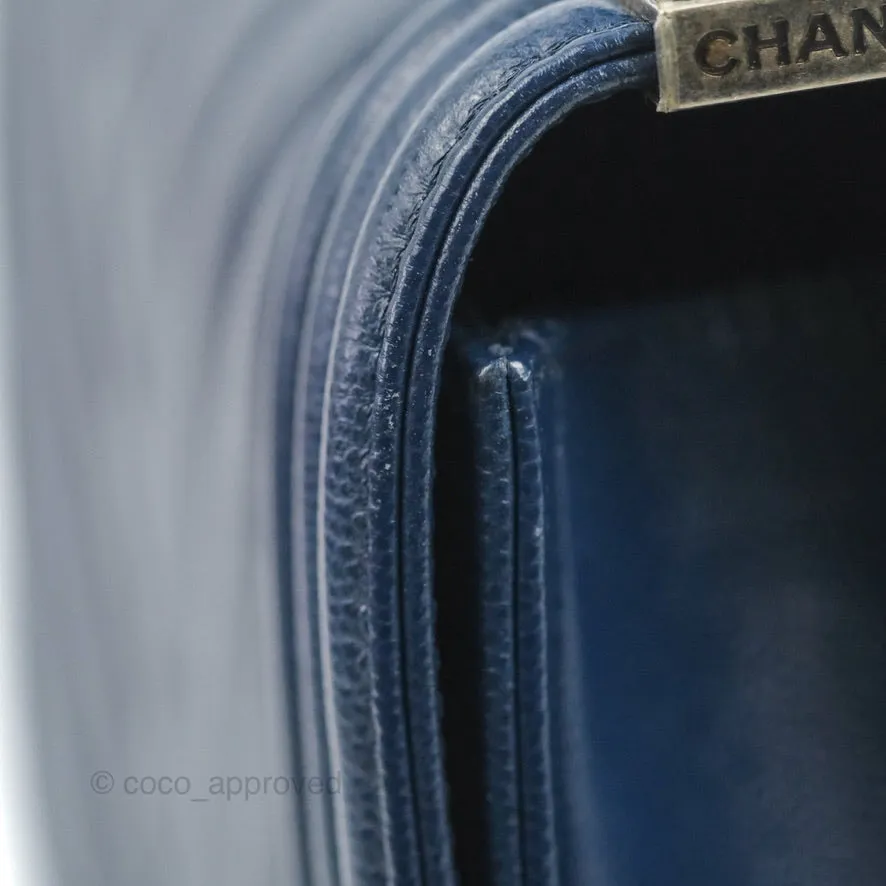 Chanel Medium Chevron Boy Navy Caviar Ruthenium Hardware