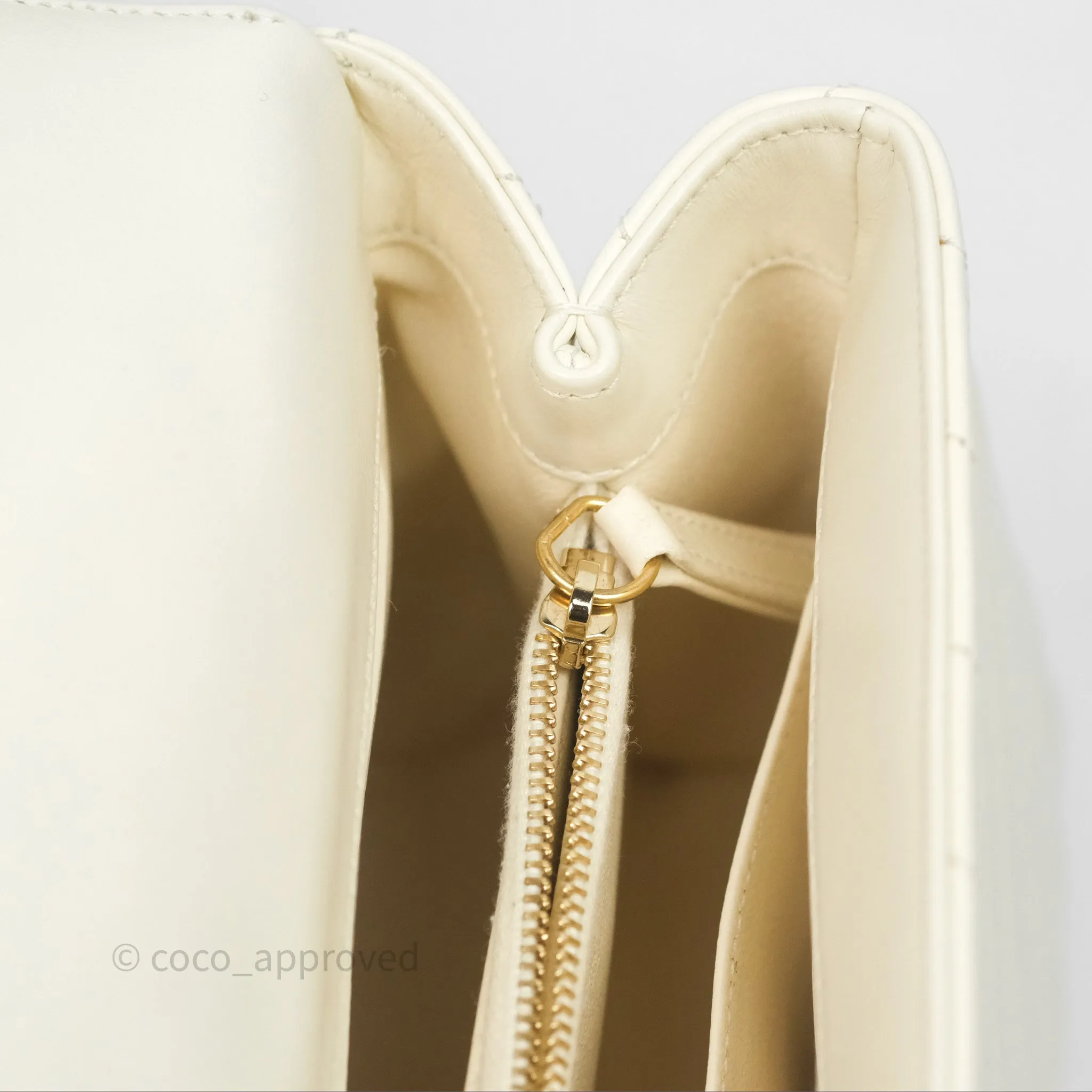 Chanel Medium Coco Handle Chevron Aged Calfskin Ivory Aged Gold Hardware Beige Lizard Handle