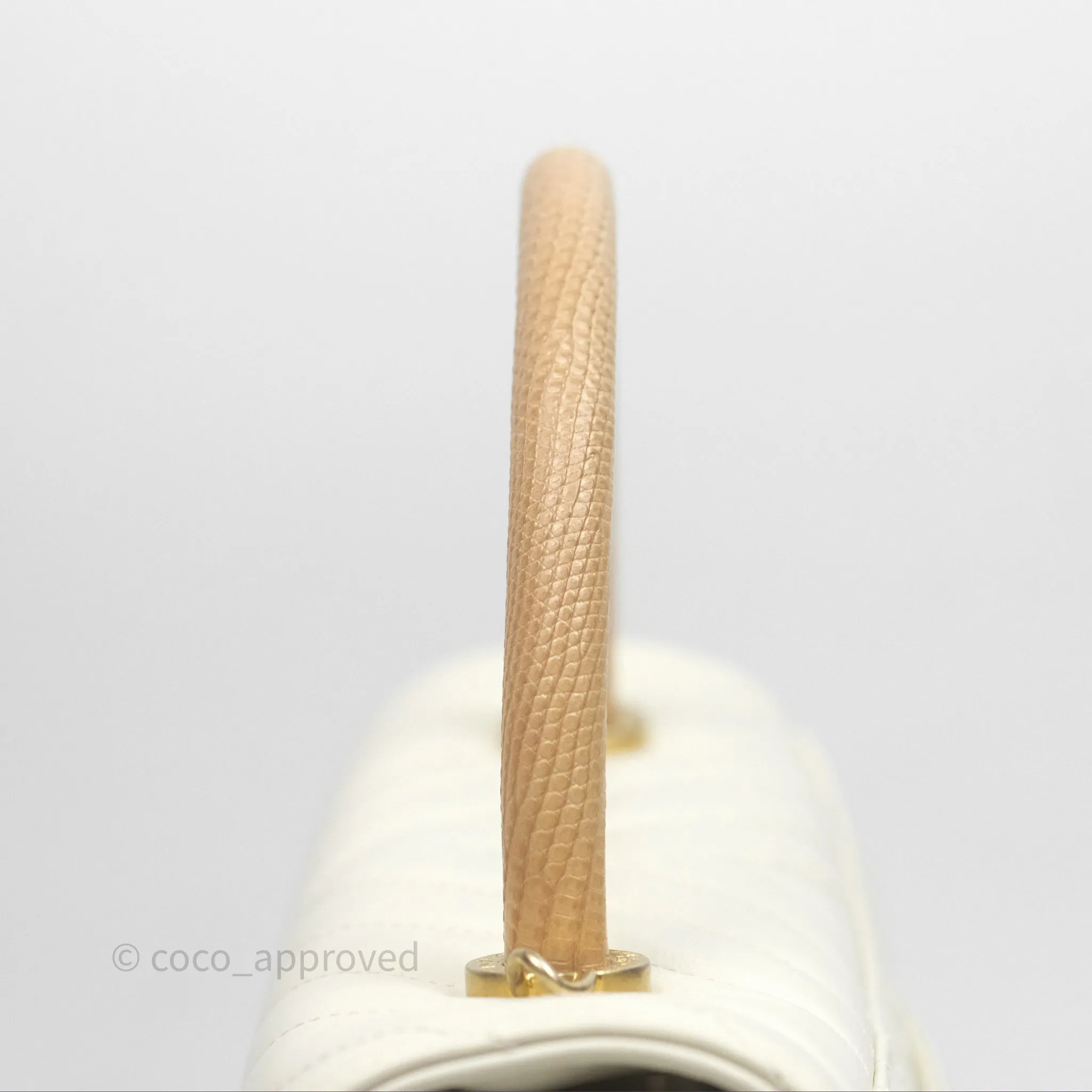 Chanel Medium Coco Handle Chevron Aged Calfskin Ivory Aged Gold Hardware Beige Lizard Handle