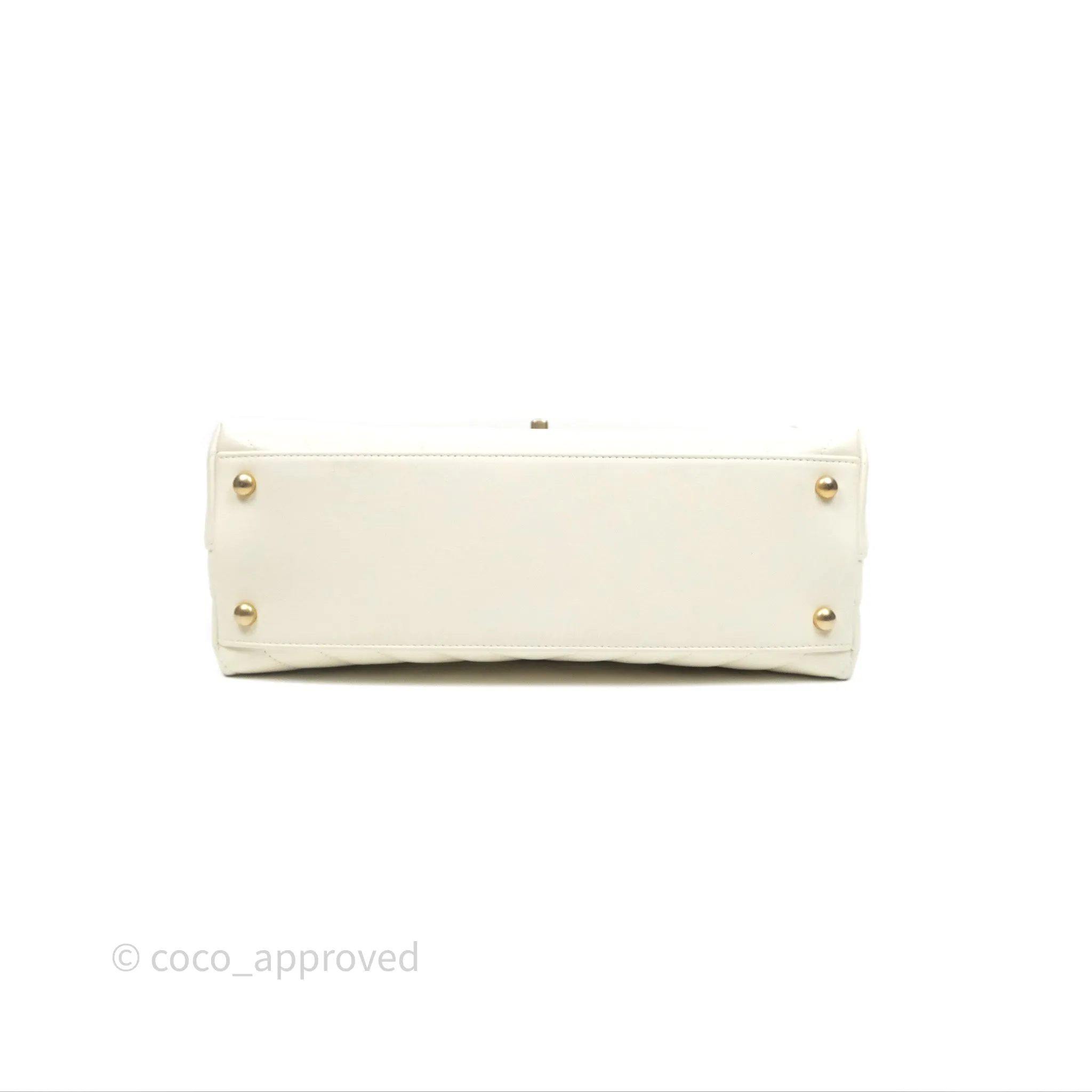 Chanel Medium Coco Handle Chevron Aged Calfskin Ivory Aged Gold Hardware Beige Lizard Handle