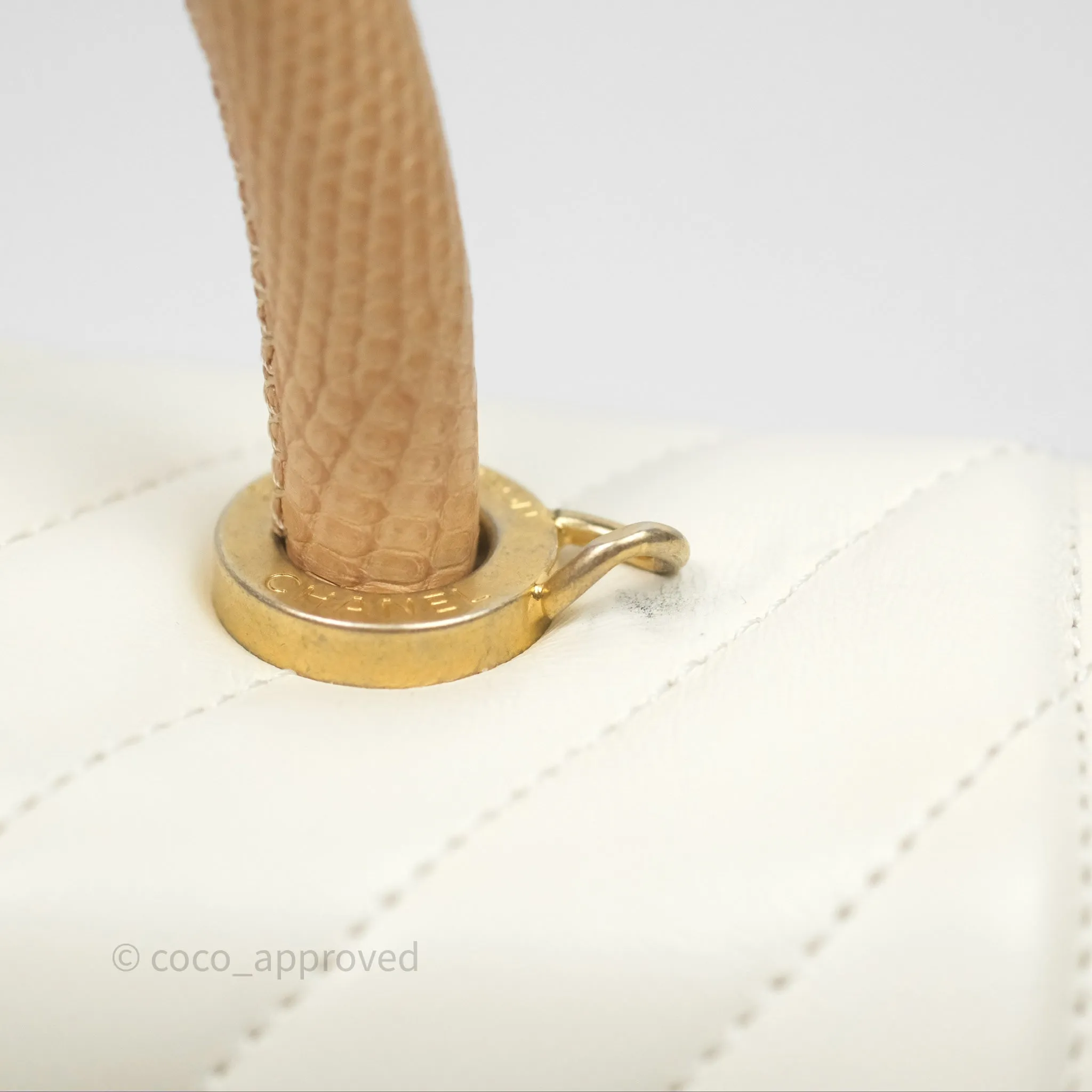 Chanel Medium Coco Handle Chevron Aged Calfskin Ivory Aged Gold Hardware Beige Lizard Handle