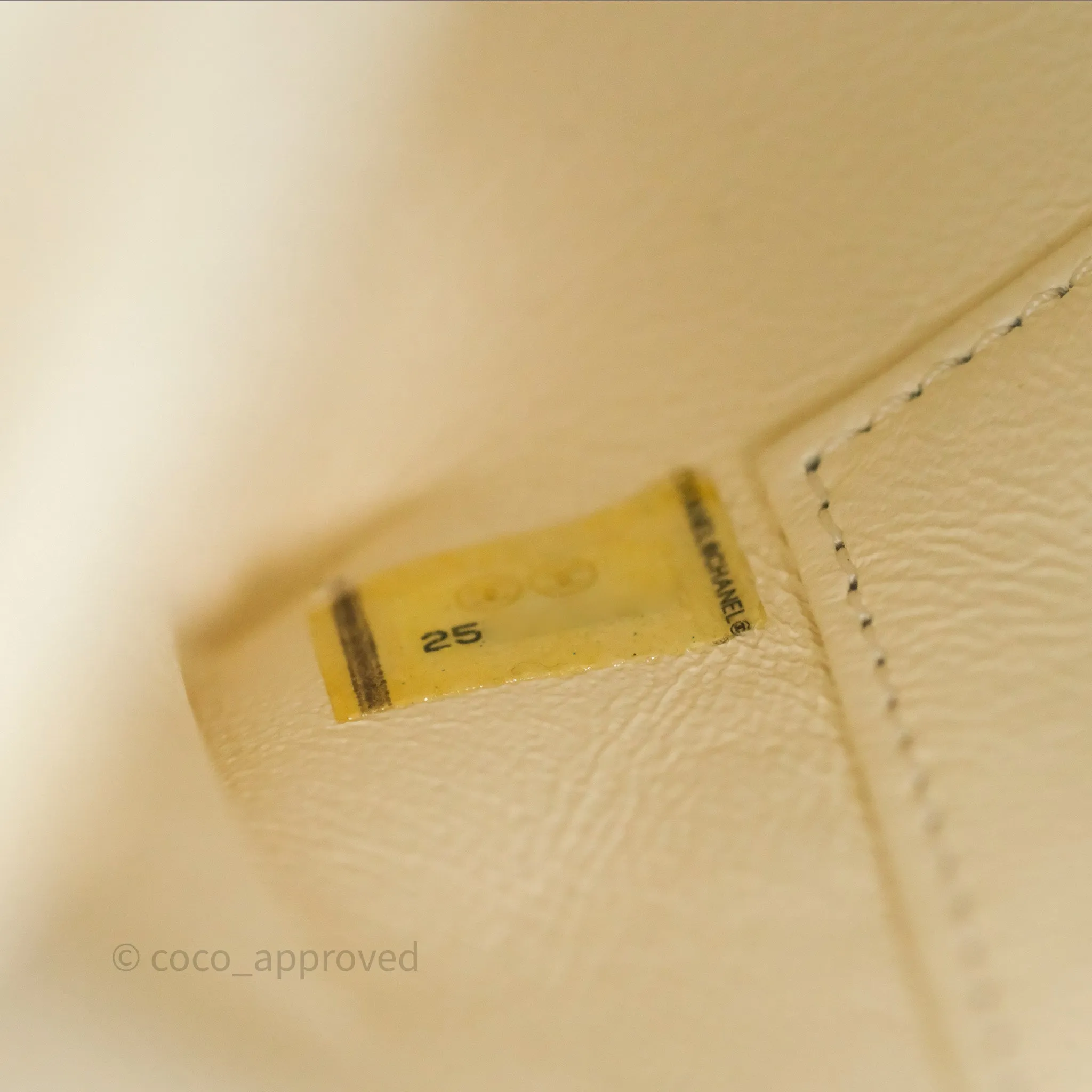 Chanel Medium Coco Handle Chevron Aged Calfskin Ivory Aged Gold Hardware Beige Lizard Handle