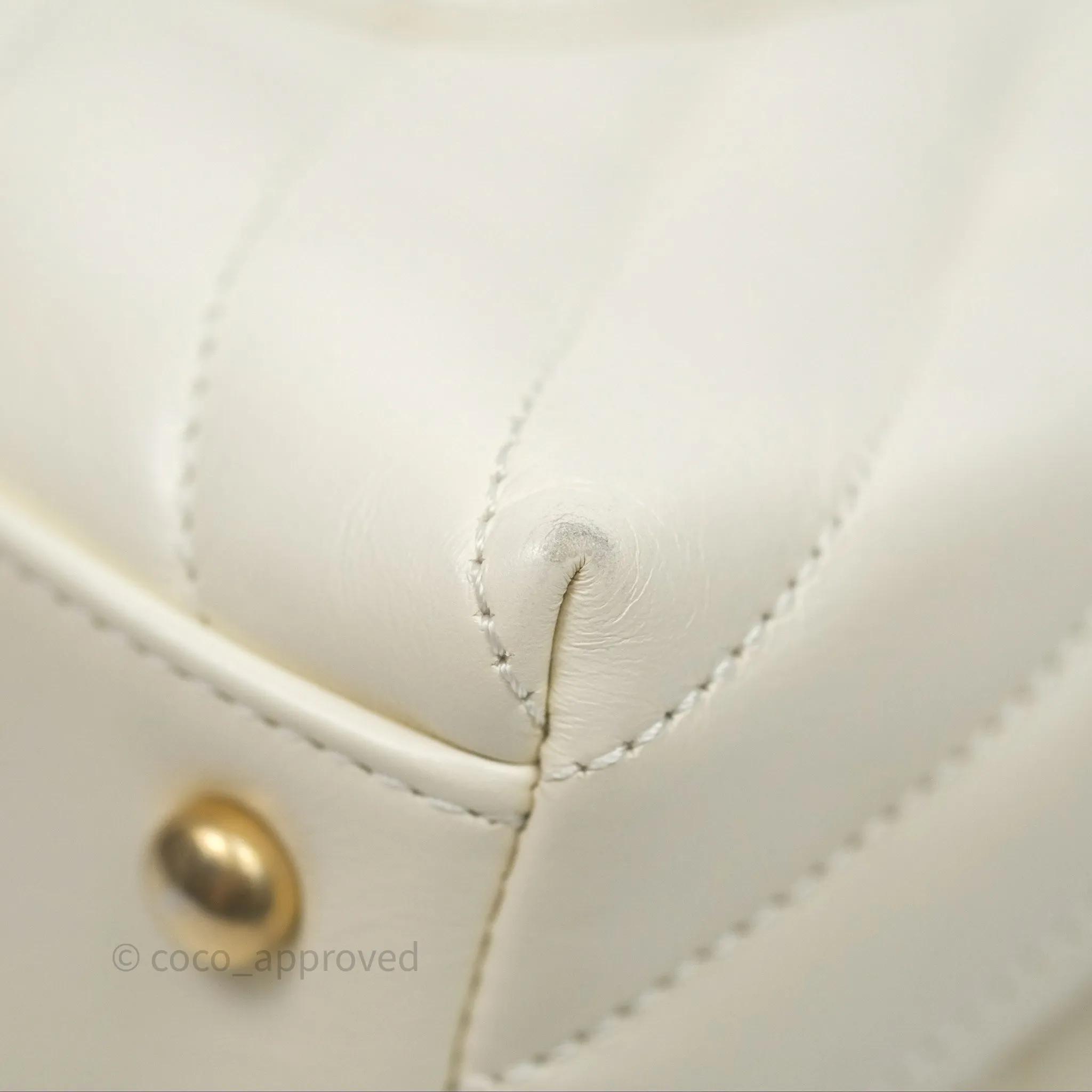 Chanel Medium Coco Handle Chevron Aged Calfskin Ivory Aged Gold Hardware Beige Lizard Handle