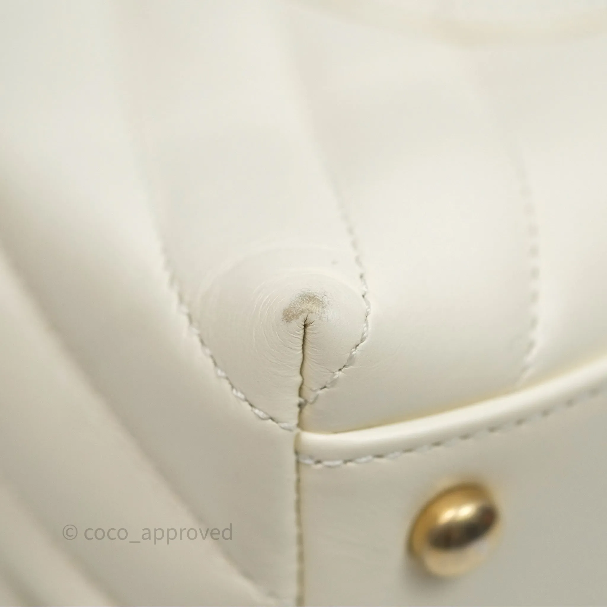 Chanel Medium Coco Handle Chevron Aged Calfskin Ivory Aged Gold Hardware Beige Lizard Handle
