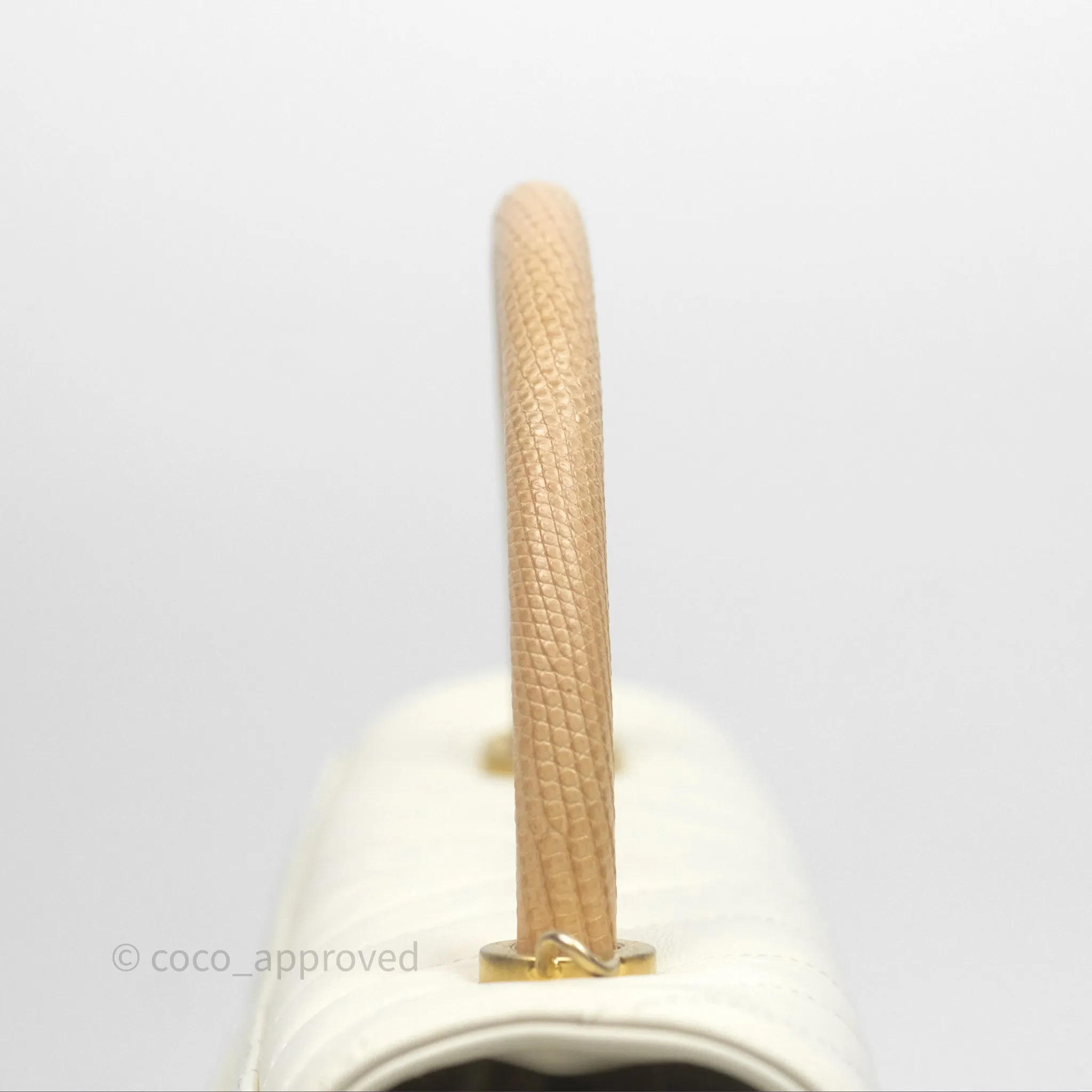Chanel Medium Coco Handle Chevron Aged Calfskin Ivory Aged Gold Hardware Beige Lizard Handle