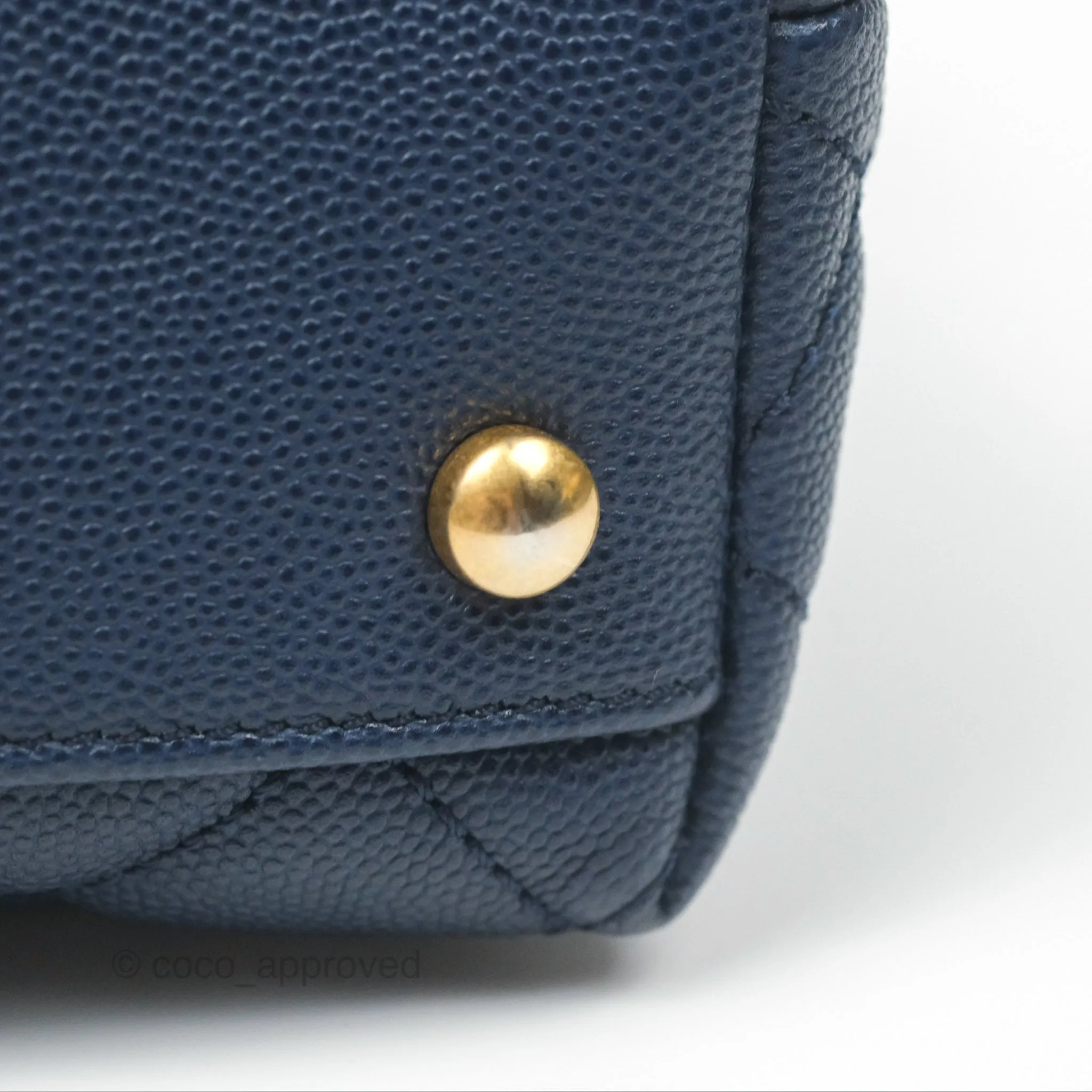 Chanel Medium Coco Handle Quilted Navy Caviar Lizard Handle Aged Gold Hardware