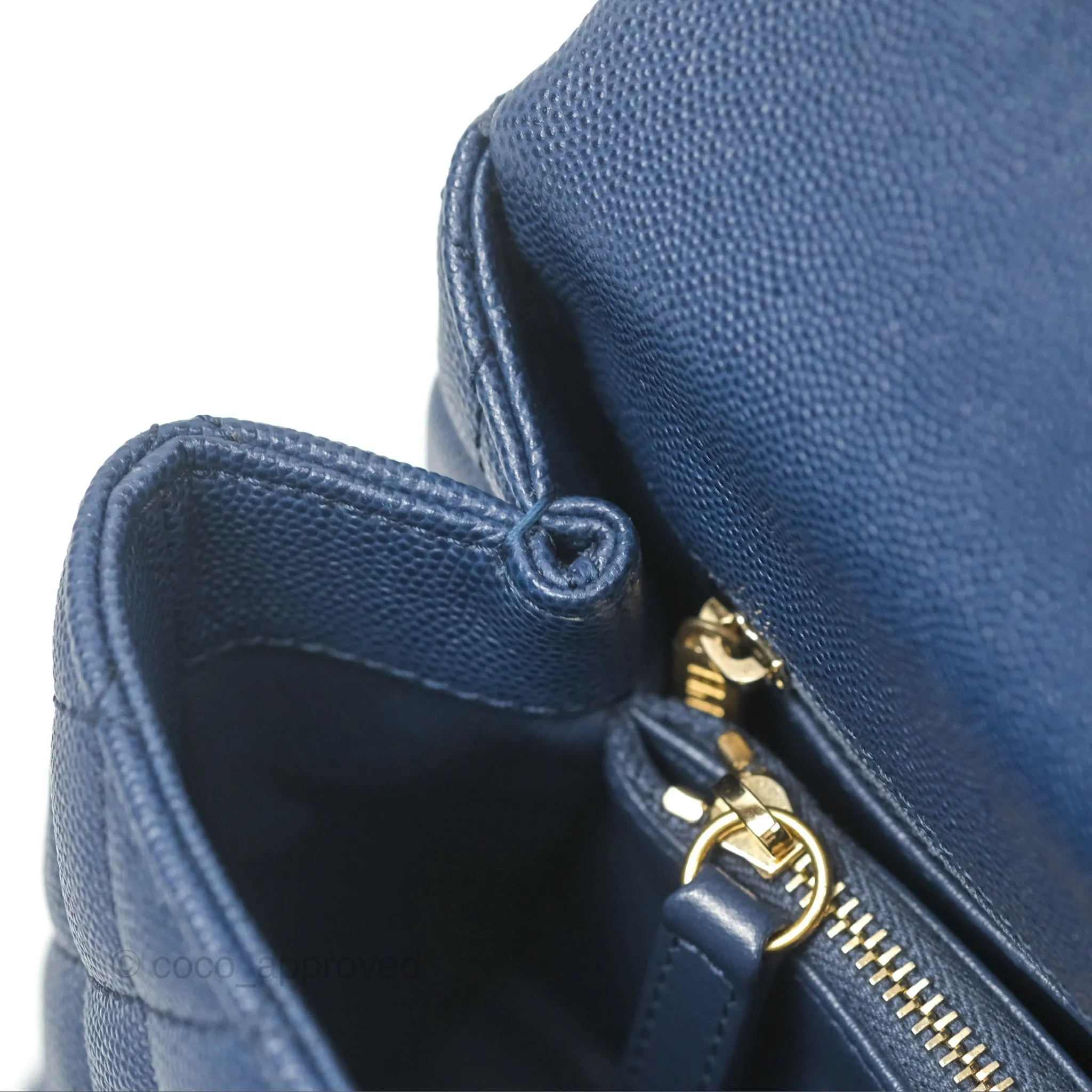 Chanel Medium Coco Handle Quilted Navy Caviar Lizard Handle Aged Gold Hardware