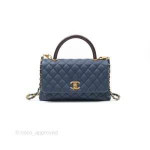 Chanel Medium Coco Handle Quilted Navy Caviar Lizard Handle Aged Gold Hardware