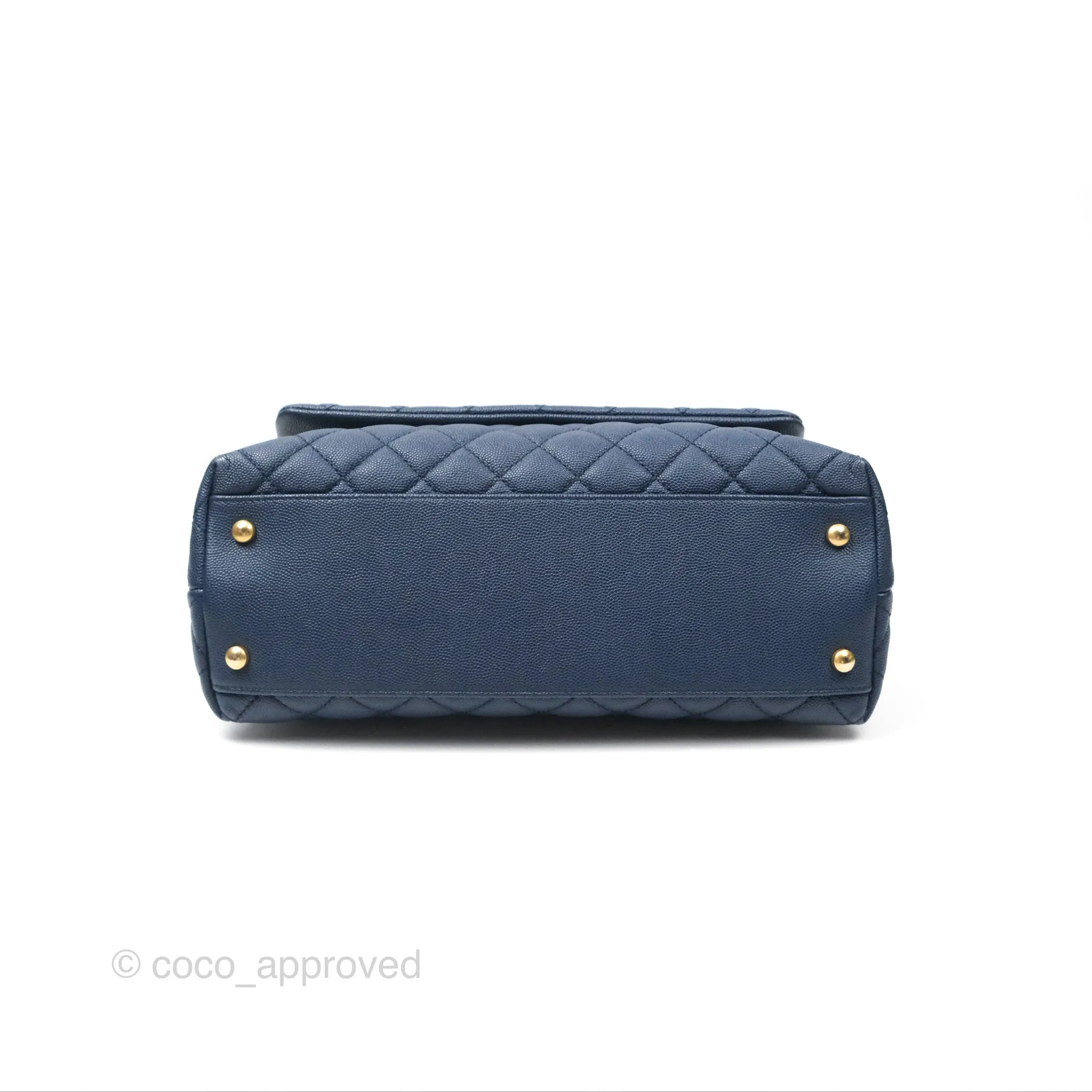 Chanel Medium Coco Handle Quilted Navy Caviar Lizard Handle Aged Gold Hardware