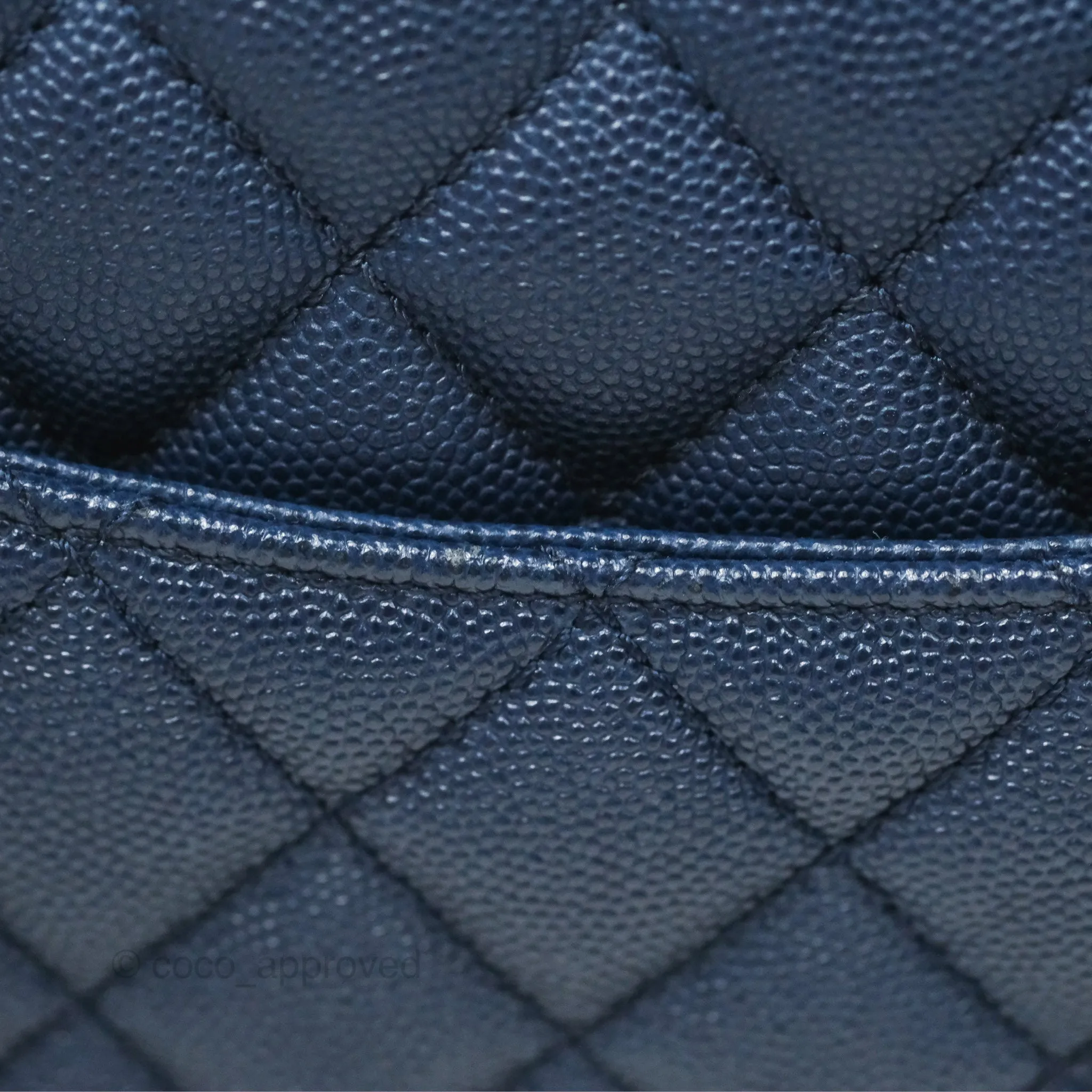 Chanel Medium Coco Handle Quilted Navy Caviar Lizard Handle Aged Gold Hardware