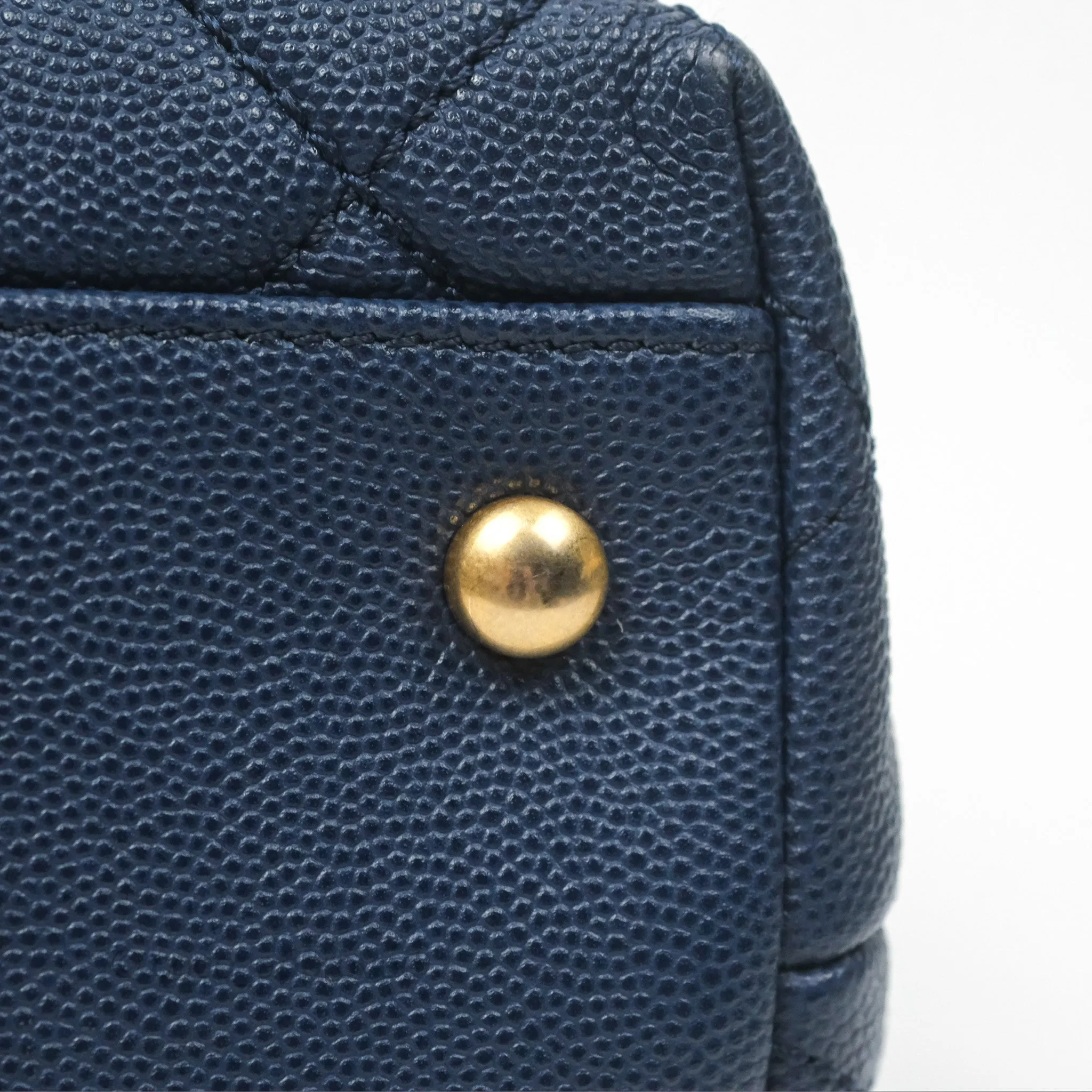 Chanel Medium Coco Handle Quilted Navy Caviar Lizard Handle Aged Gold Hardware