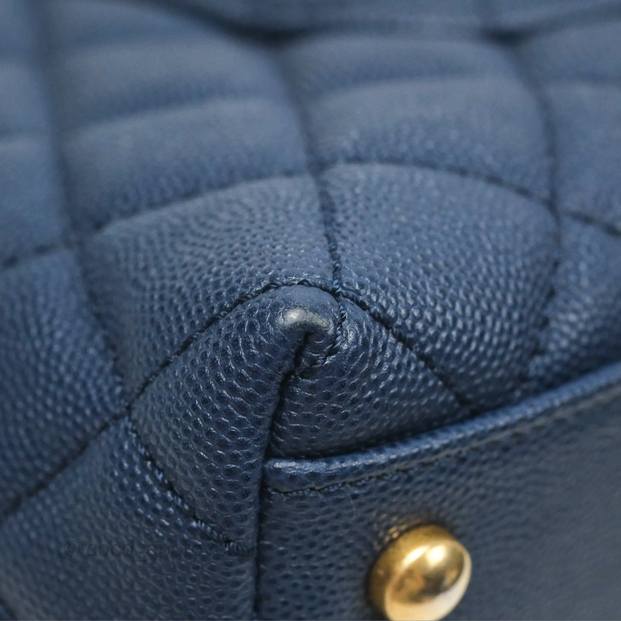 Chanel Medium Coco Handle Quilted Navy Caviar Lizard Handle Aged Gold Hardware