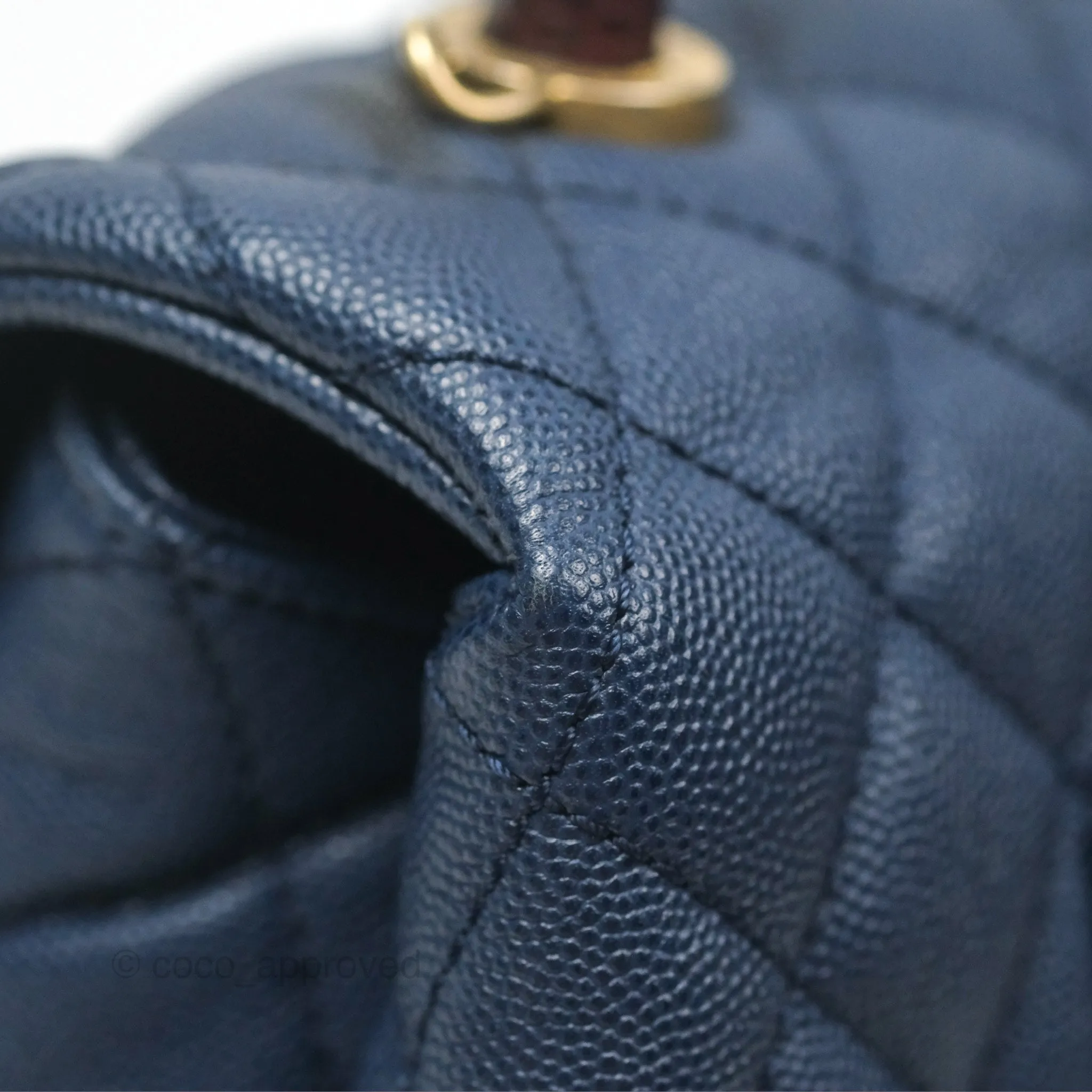 Chanel Medium Coco Handle Quilted Navy Caviar Lizard Handle Aged Gold Hardware